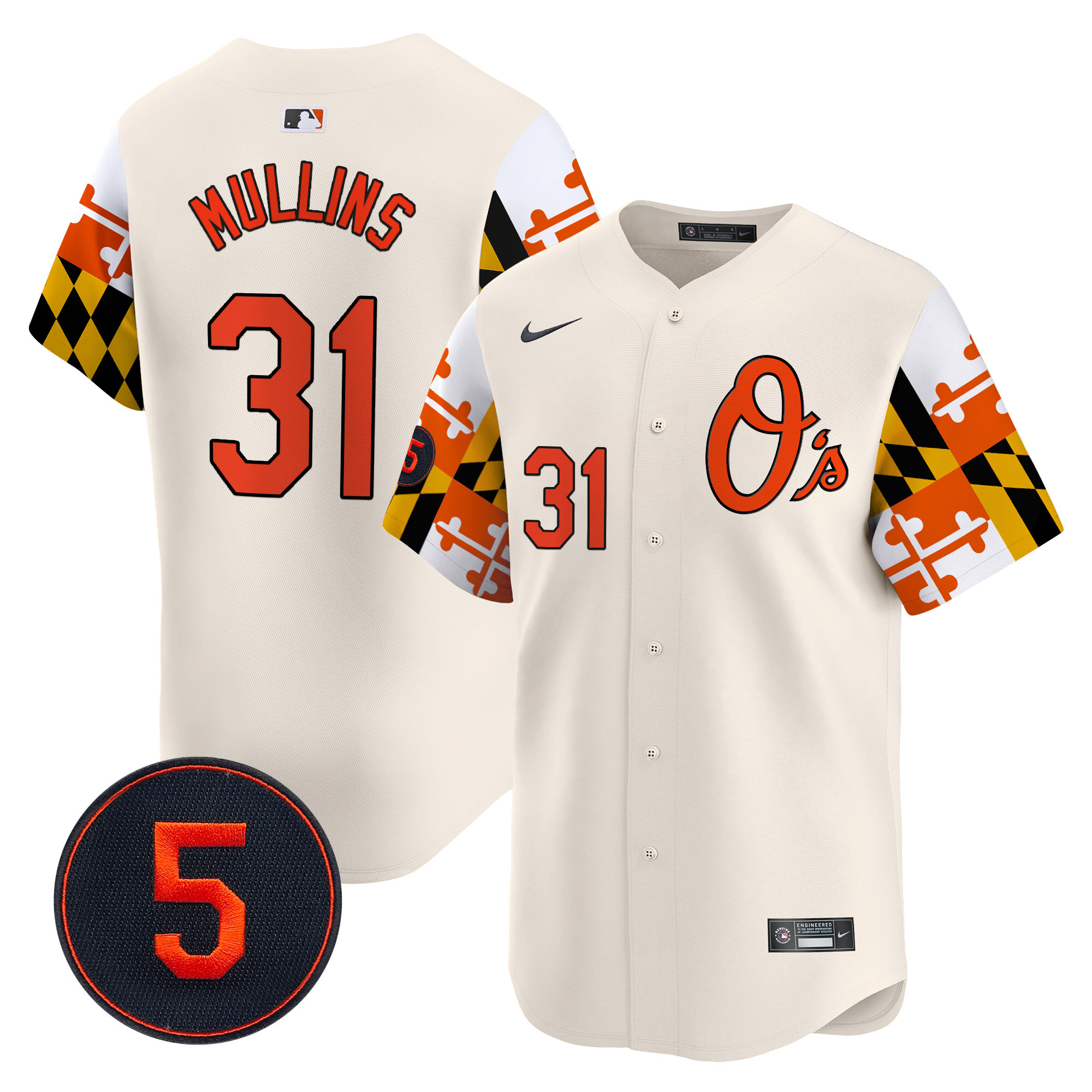 Men's Cedric Mullins Baltimore Orioles Robinson Patch Vapor Premier Limited Cream Jersey V5 - All Stitched