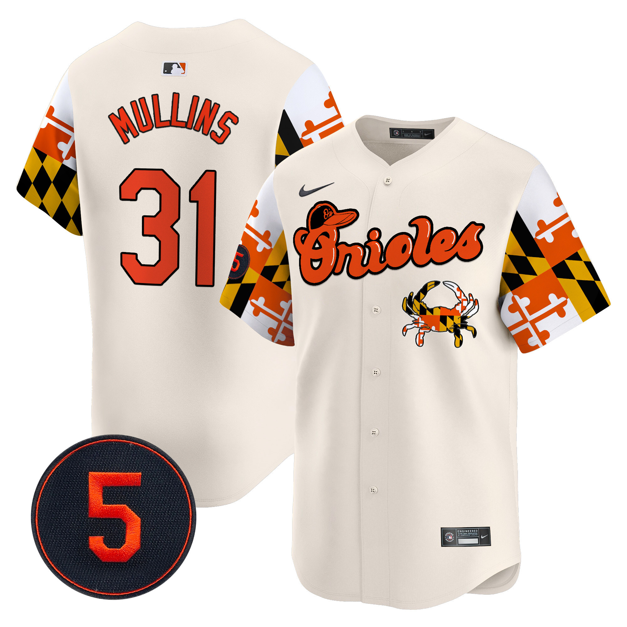 Men's Cedric Mullins Baltimore Orioles Robinson Patch Vapor Premier Limited Cream Jersey V7 - All Stitched
