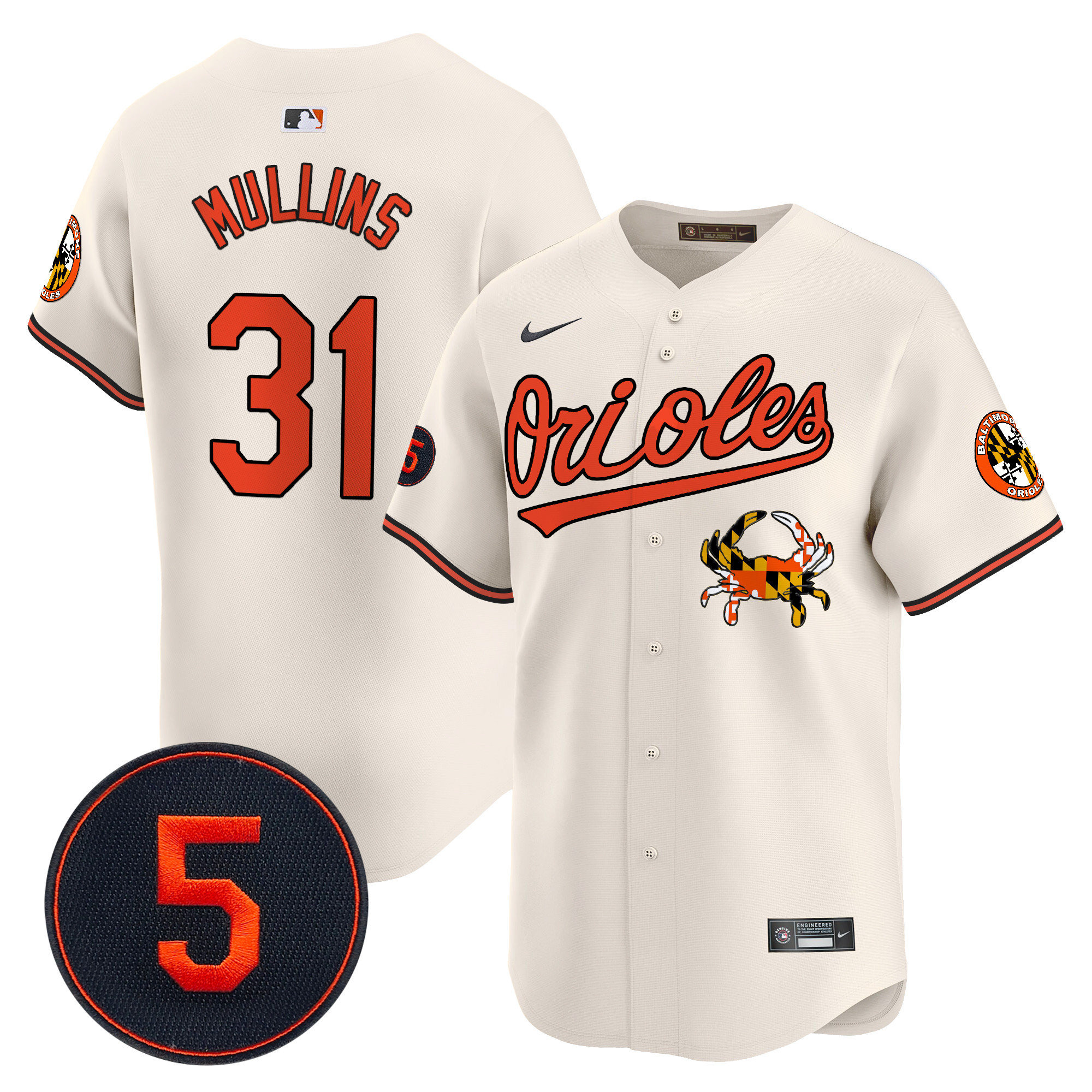 Men's Cedric Mullins Baltimore Orioles Robinson Patch Vapor Premier Limited Cream Jersey V9 - All Stitched