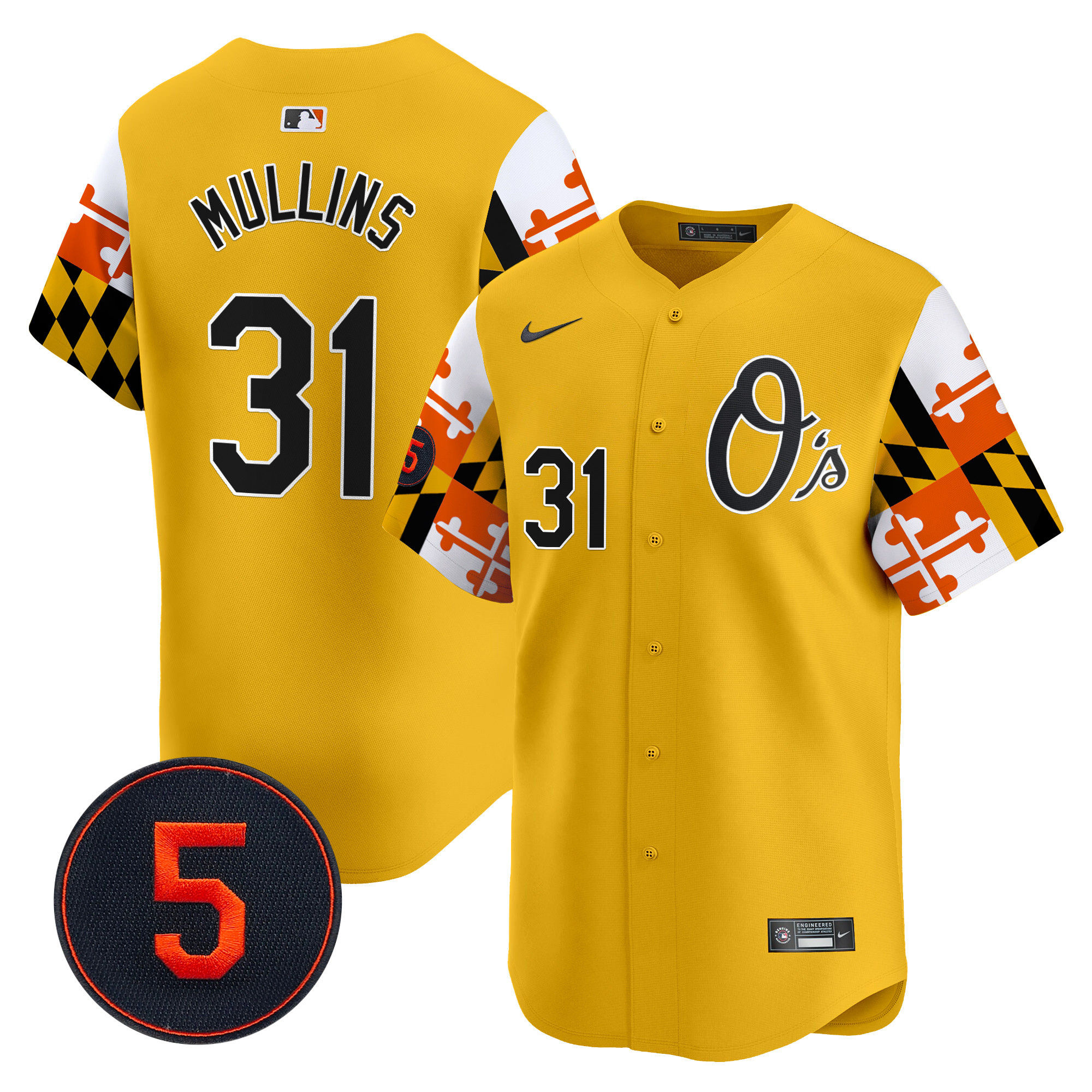 Men's Cedric Mullins Baltimore Orioles Robinson Patch Vapor Premier Limited Gold Jersey V5 - All Stitched