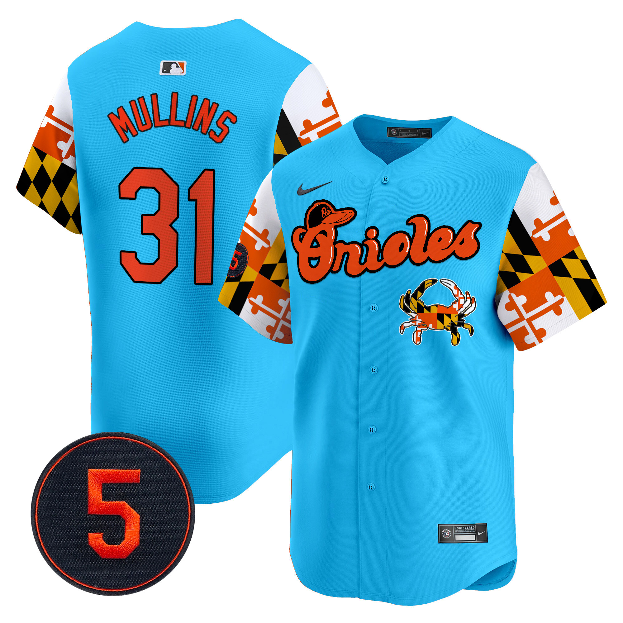 Men's Cedric Mullins Baltimore Orioles Robinson Patch Vapor Premier Limited Light Blue Jersey V7 - All Stitched
