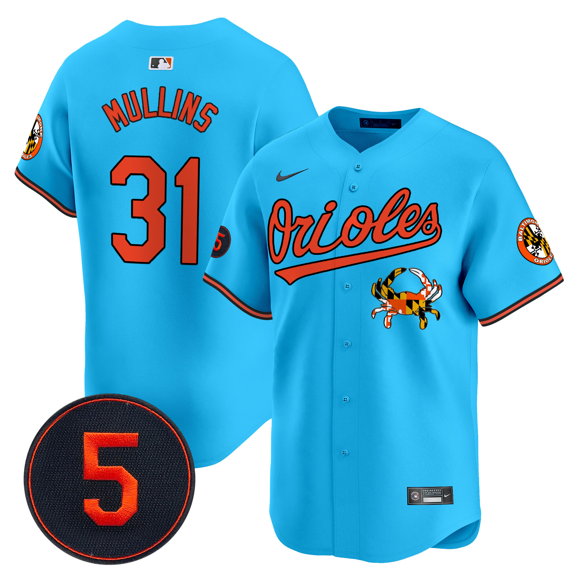 Men's Cedric Mullins Baltimore Orioles Robinson Patch Vapor Premier Limited Light Blue Jersey V9 - All Stitched