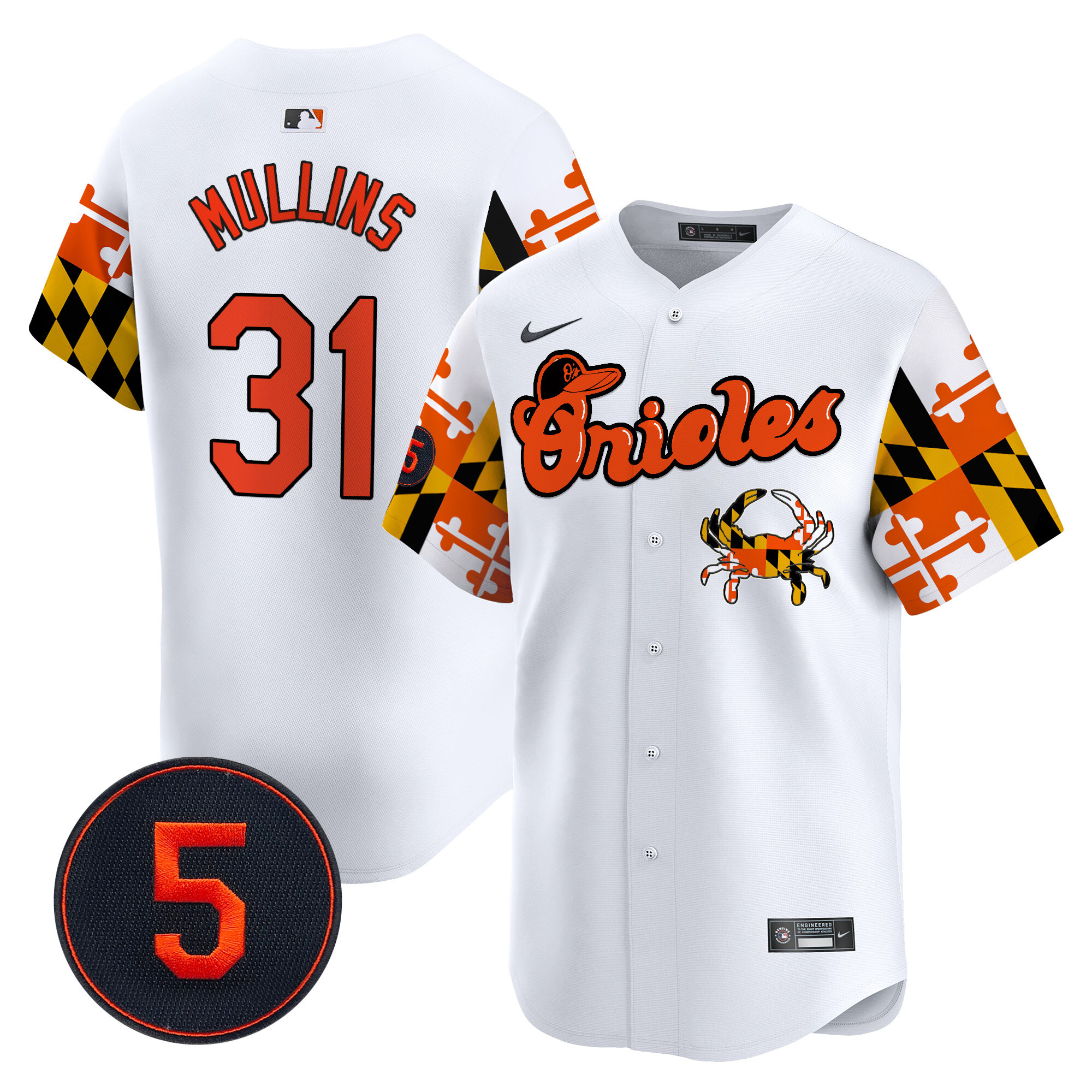 Men's Cedric Mullins Baltimore Orioles Robinson Patch Vapor Premier Limited White Jersey V7 - All Stitched