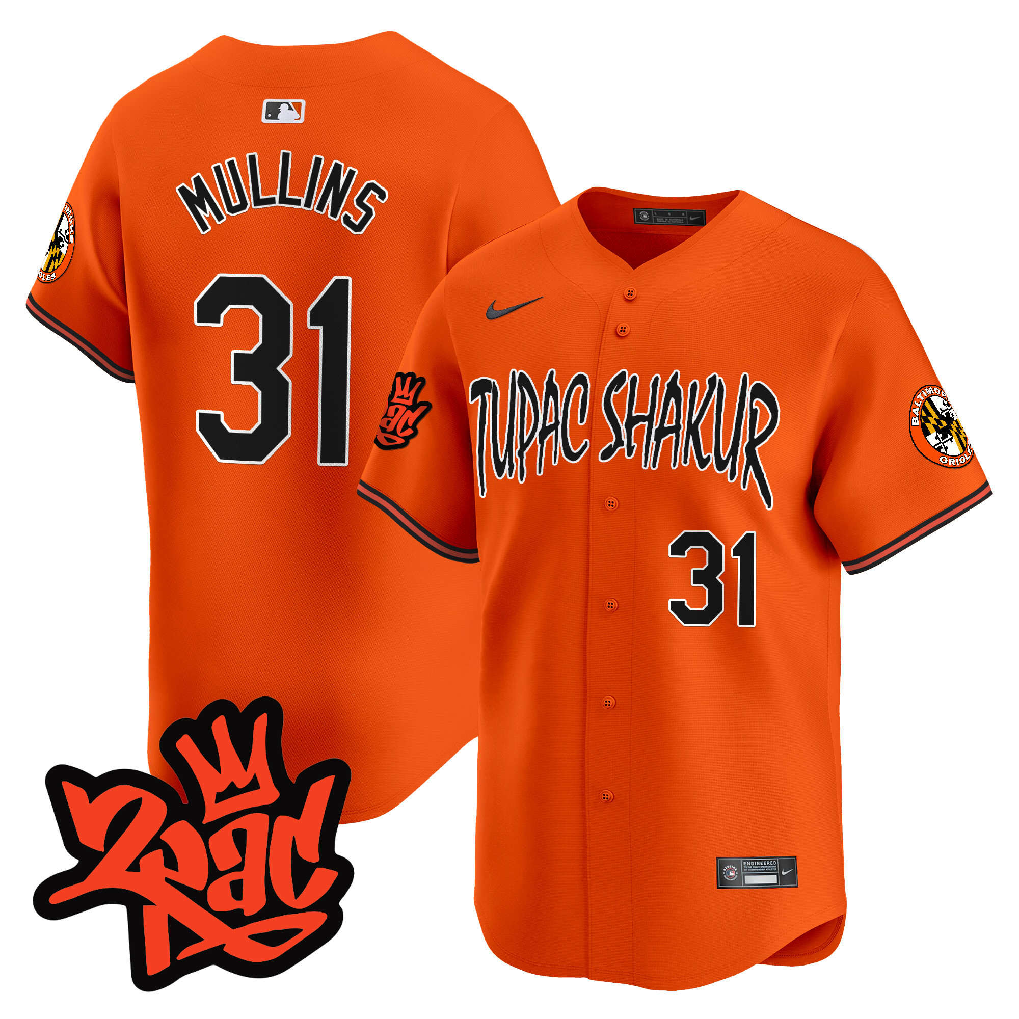 Men's Cedric Mullins Baltimore Orioles Tupac Shakur Vapor Premier Limited Orange Jersey - All Stitched