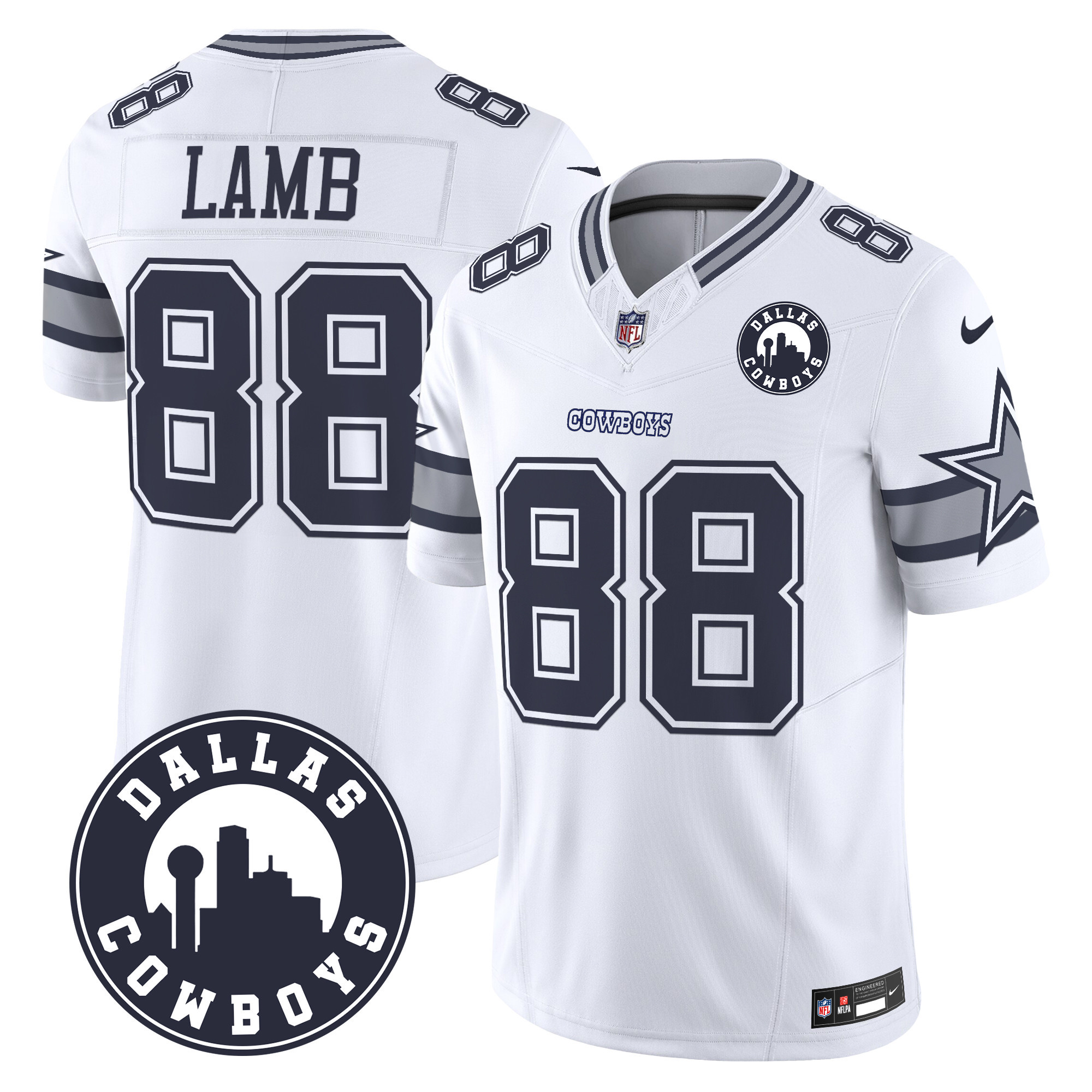 Men's CeeDee Lamb Dallas Cowboys "Dallas City" Patch Vapor Limited White Jersey - All Stitched
