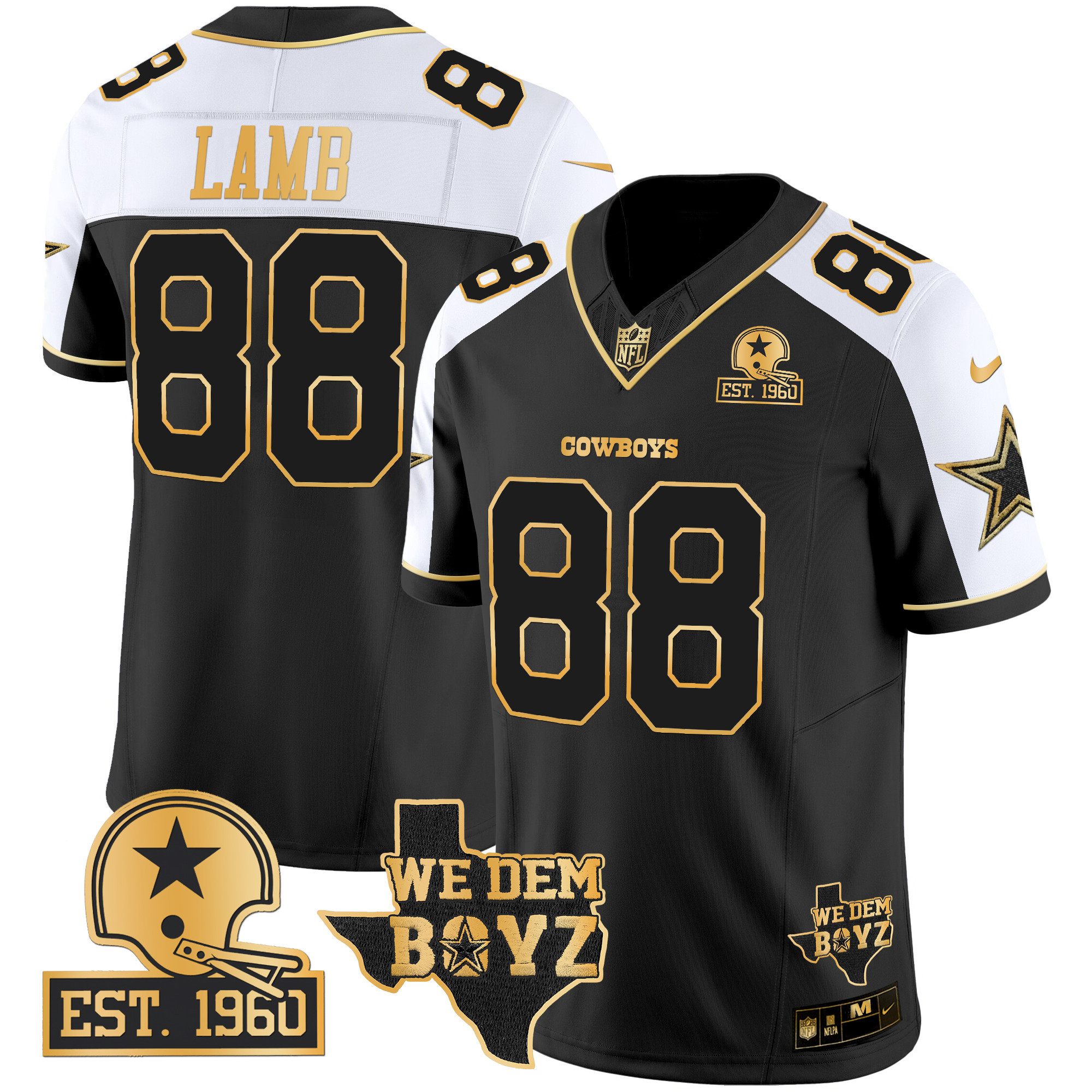Men's CeeDee Lamb Dallas Cowboys Est. 1960 & We Dem Boyz Patch Gold Vapor Limited Alternate Jersey V2 - All Stitched