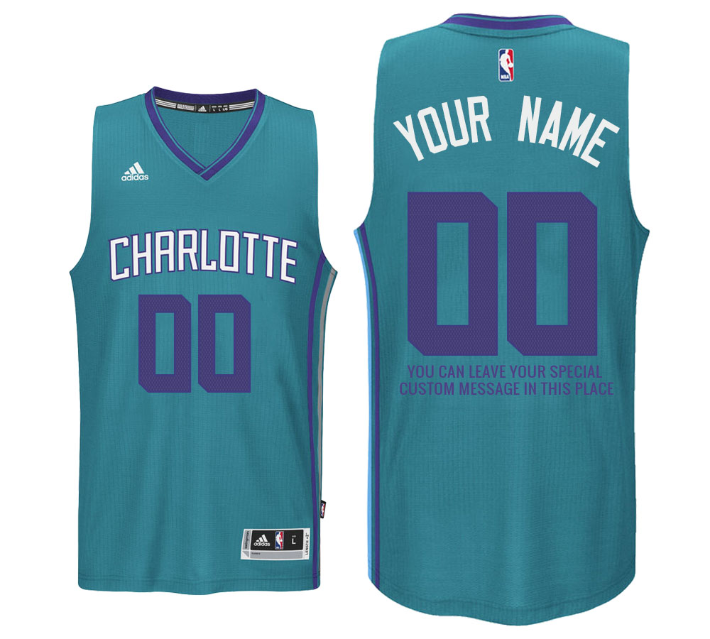 Mens Charlotte Hornets Alternate Teal Custom Message Jersey