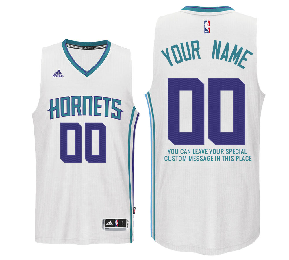 Mens Charlotte Hornets Home White Custom Message Jersey