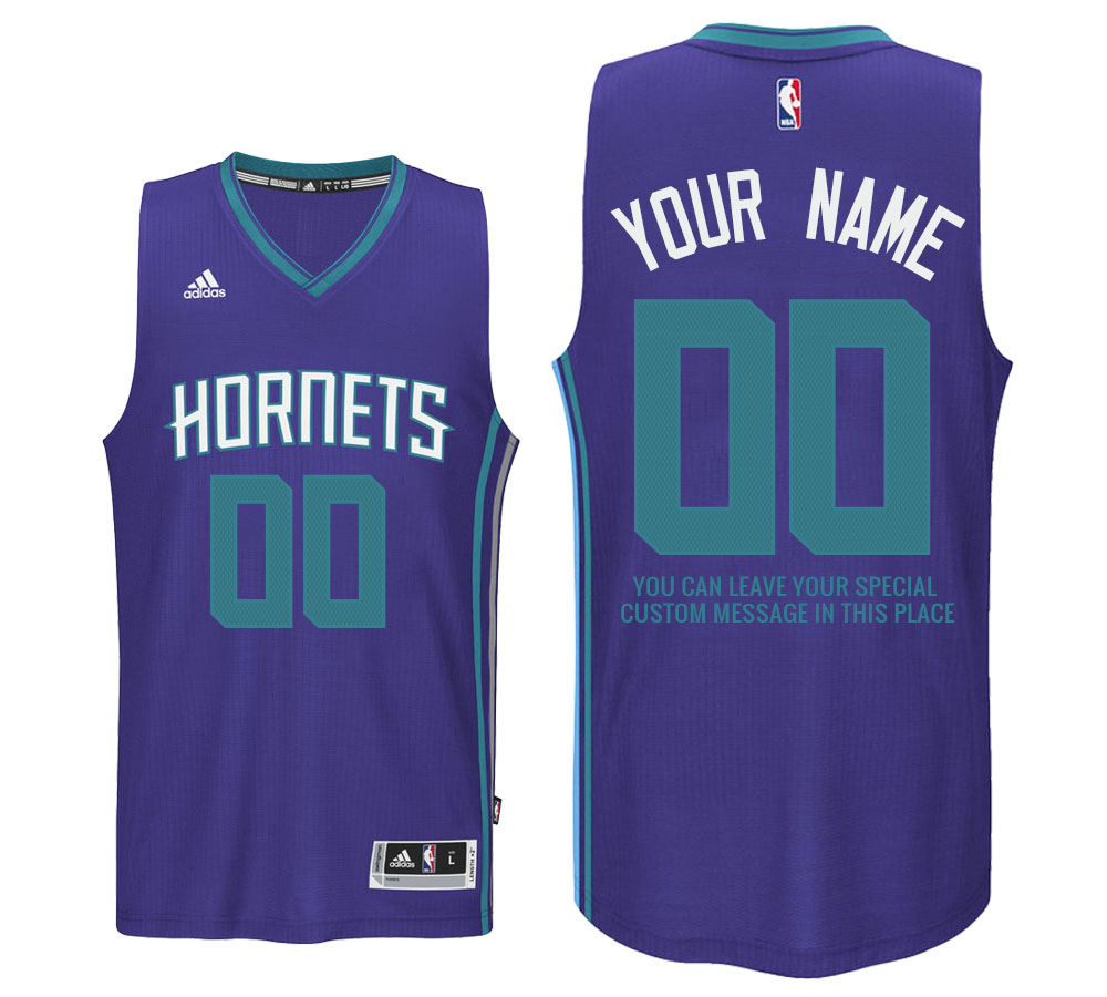 Mens Charlotte Hornets Road Purple Custom Message Jersey