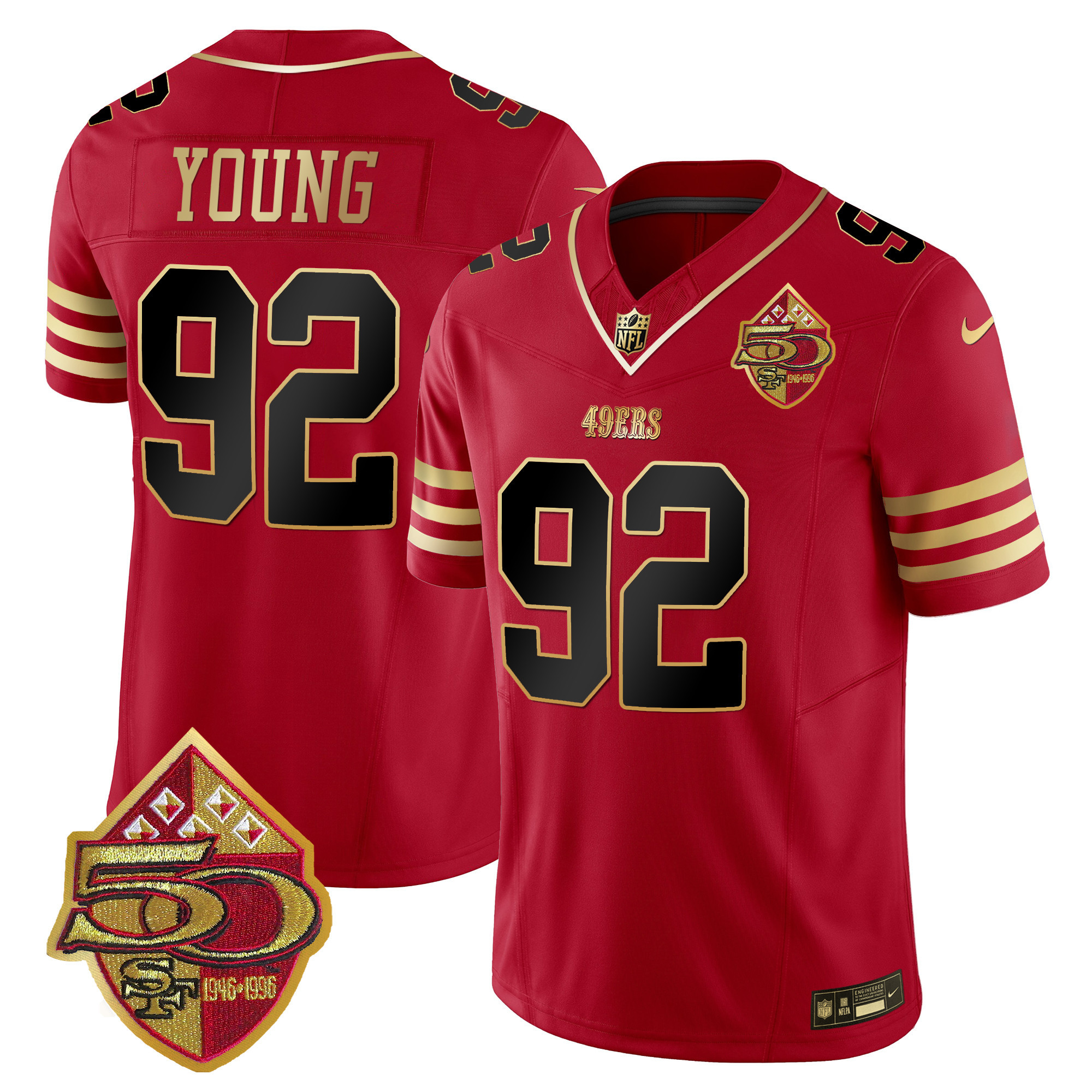 Men's Chase Young San Francisco 49ers 50th Anniversary Patch Vapor Limited Black Scarlet Jersey - All Stitched