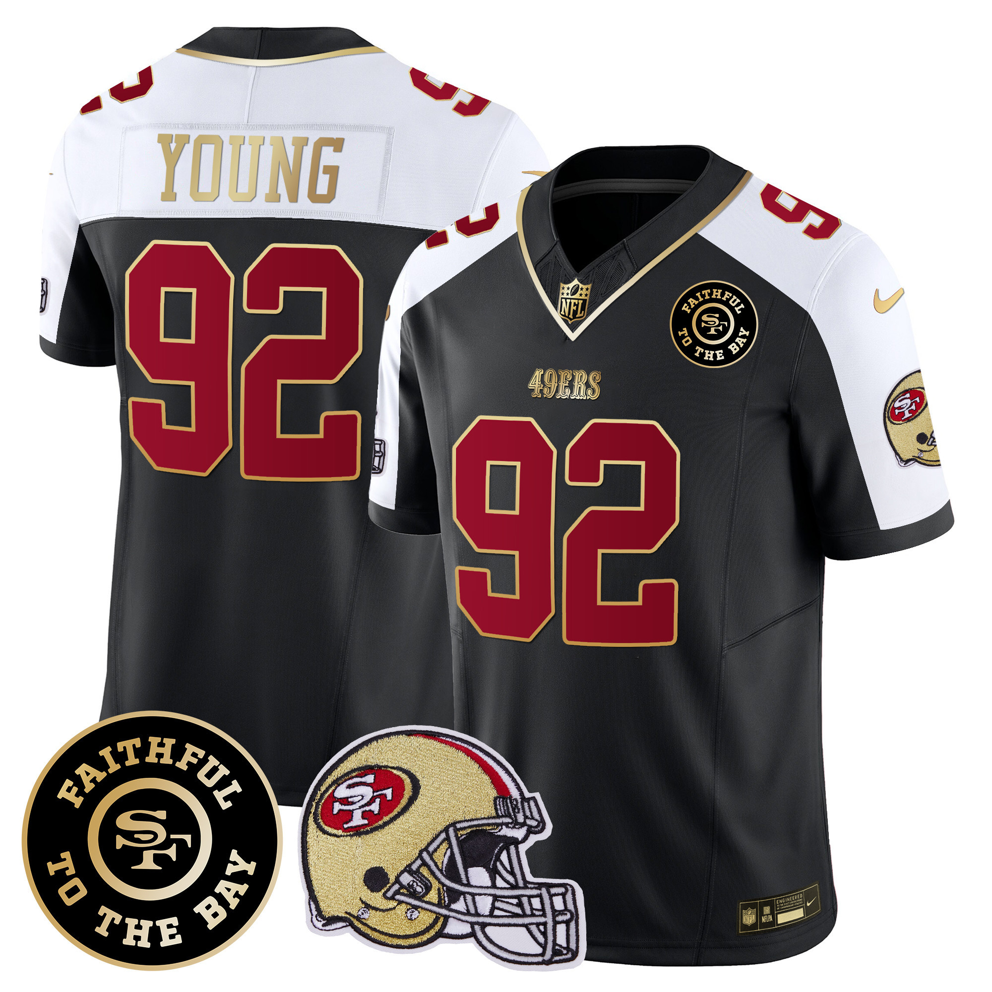 Men's Chase Young San Francisco 49ers Faithful To The Bay Patch Vapor Limited Black Alternate Jersey V5 - All Stitched