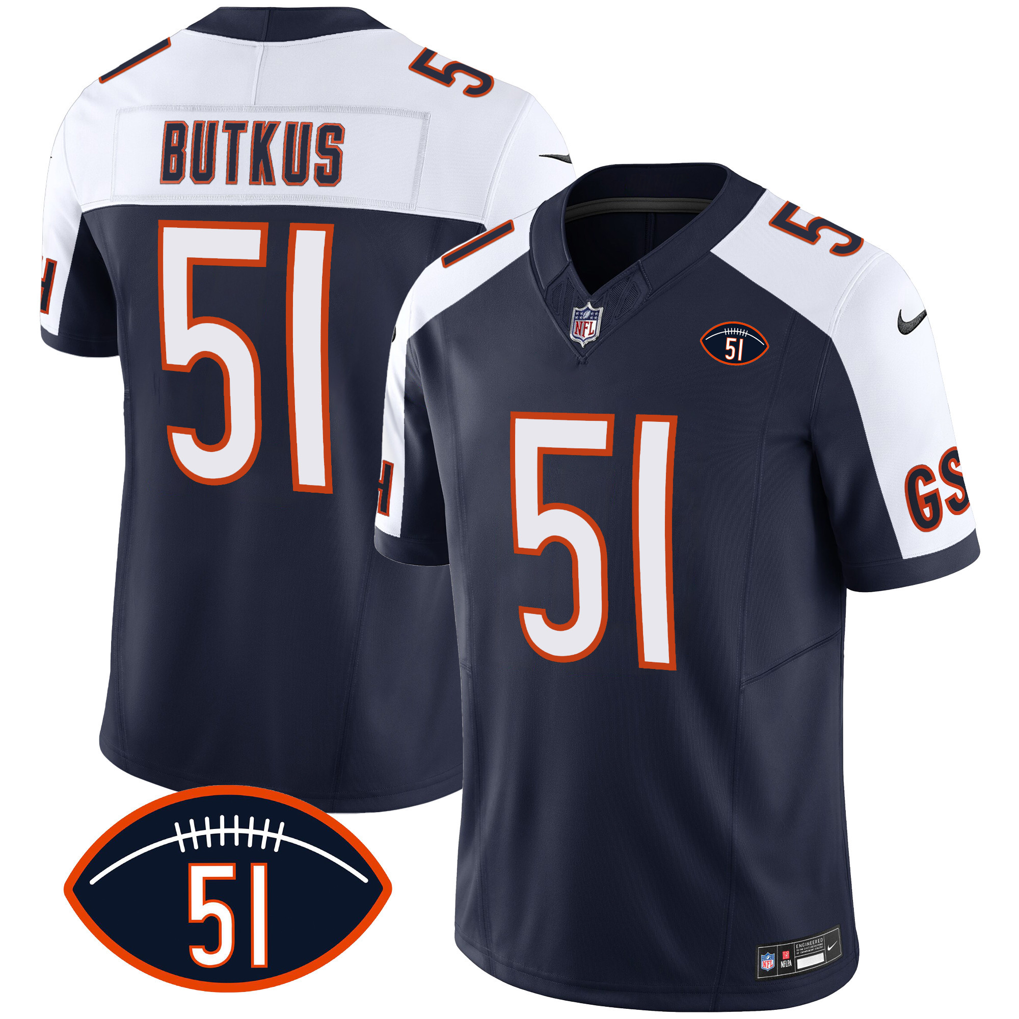 Men's Chicago Bears Dick Butkus Patch GSH Vapor Alternate Jersey - All Stitched 