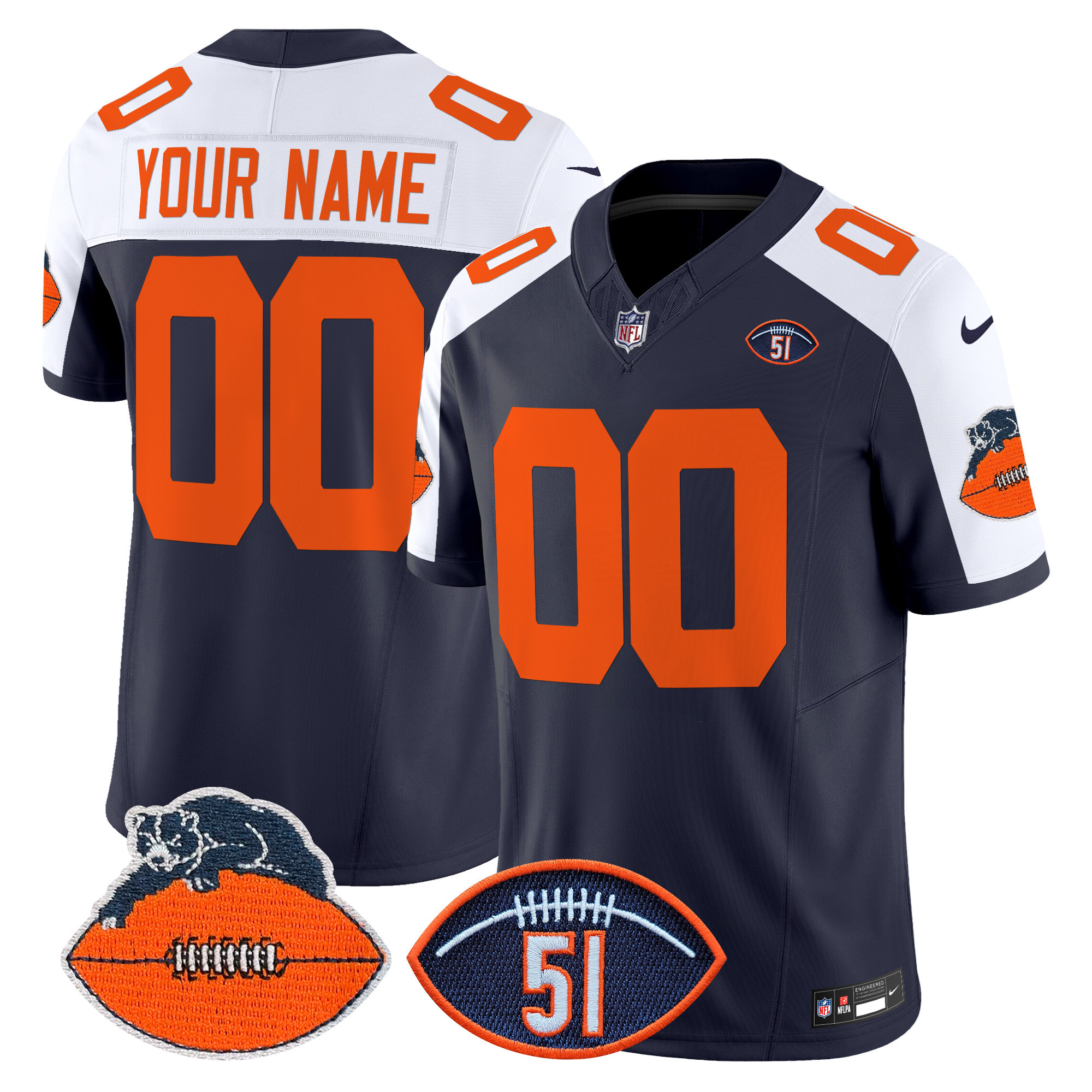 Men's Chicago Bears Dick Butkus Patch Throwback Vapor Limited Custom Navy Alternate Jersey - All Stitched