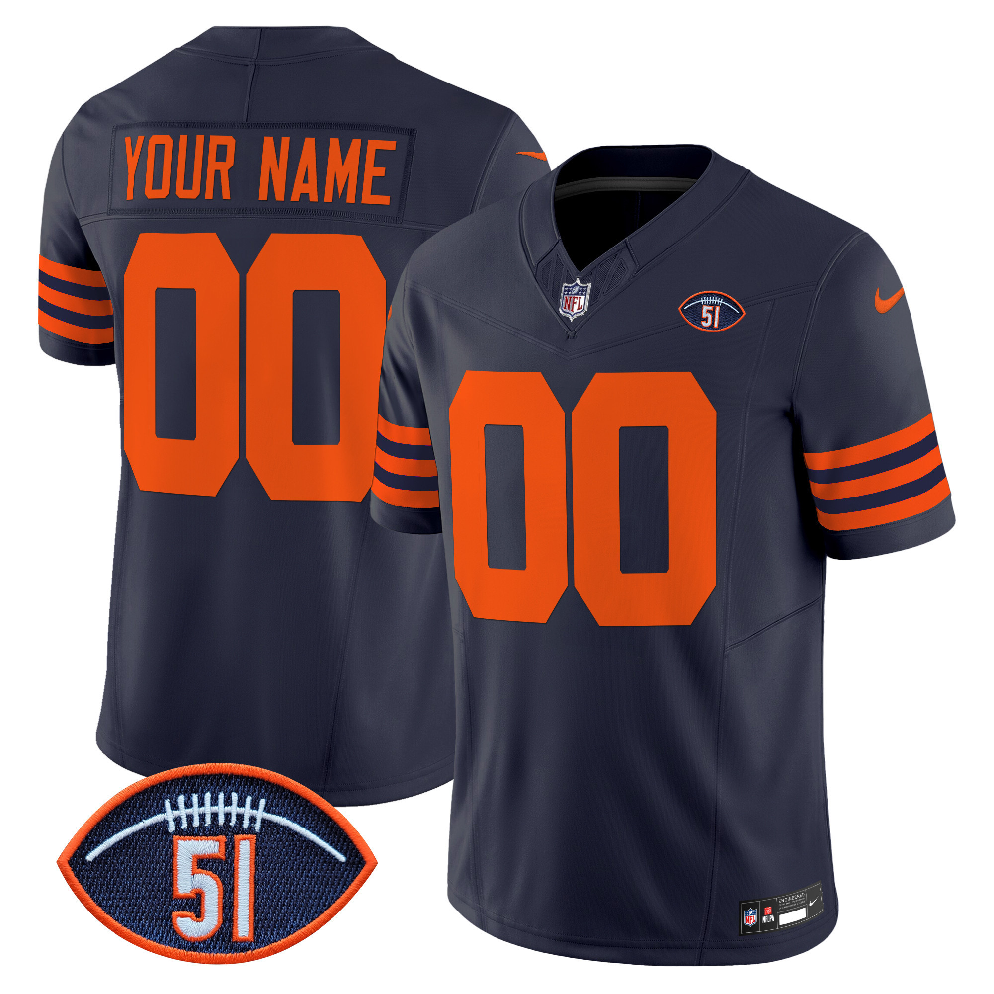 Men's Chicago Bears Dick Butkus Patch Throwback Vapor Limited Custom Navy Jersey - All Stitched