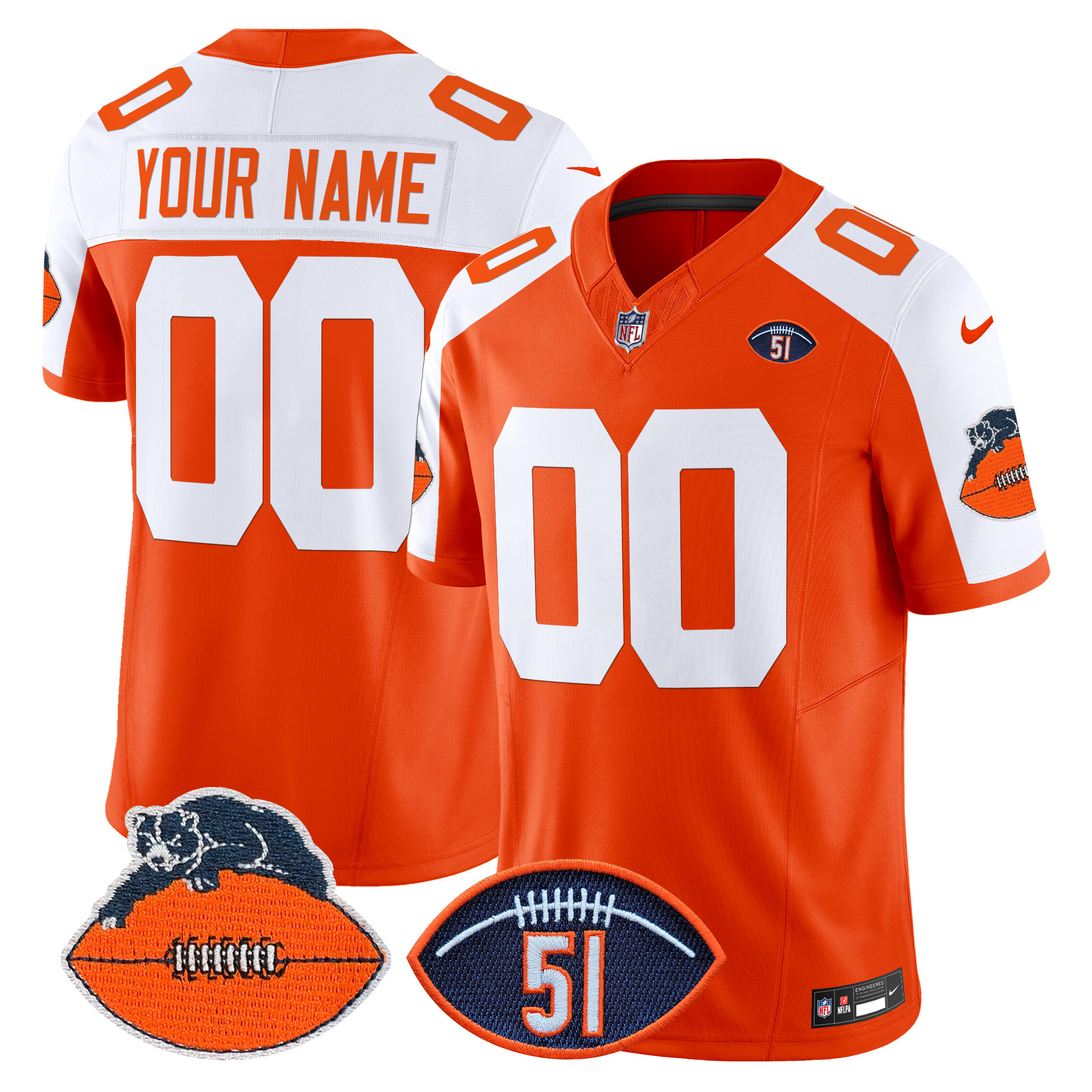 Men's Chicago Bears Dick Butkus Patch Throwback Vapor Limited Custom Orange Alternate Jersey - All Stitched