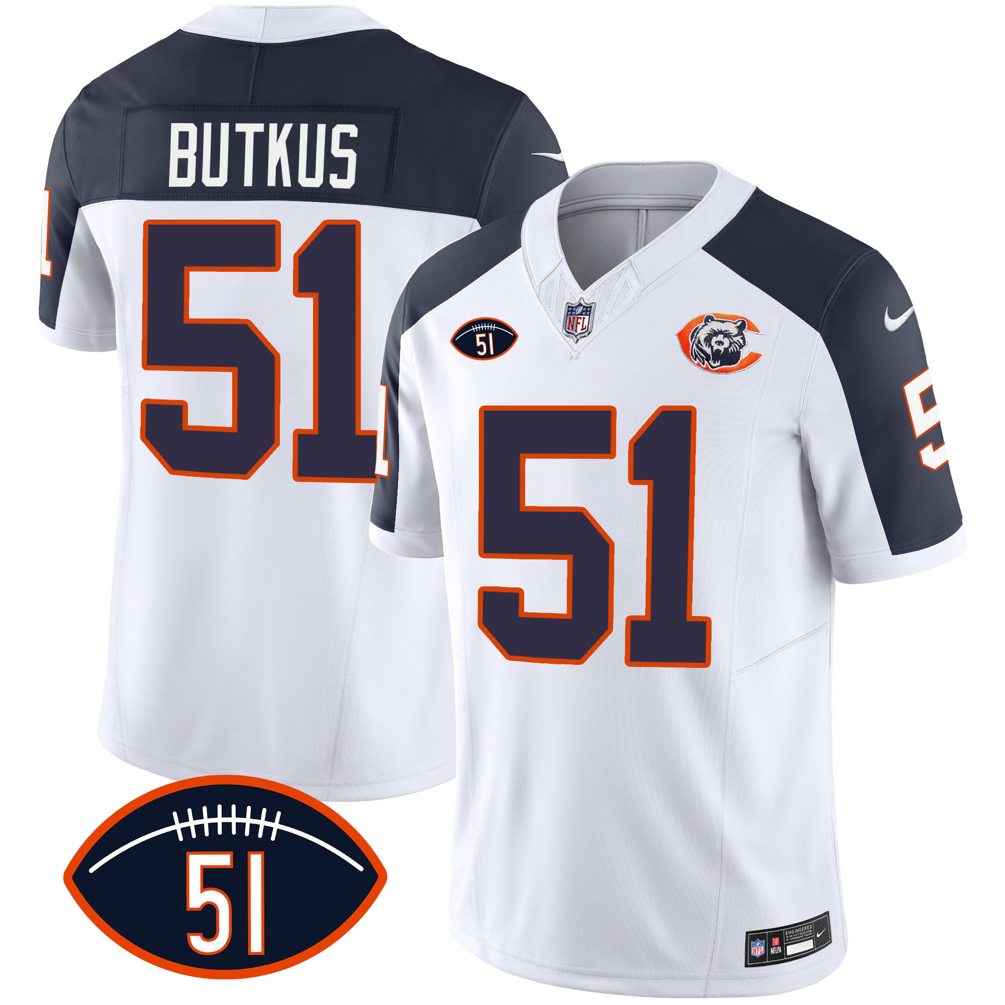 Men's Chicago Bears Throwback Dick Butkus Patch Inverted Jersey - All Stitched 
