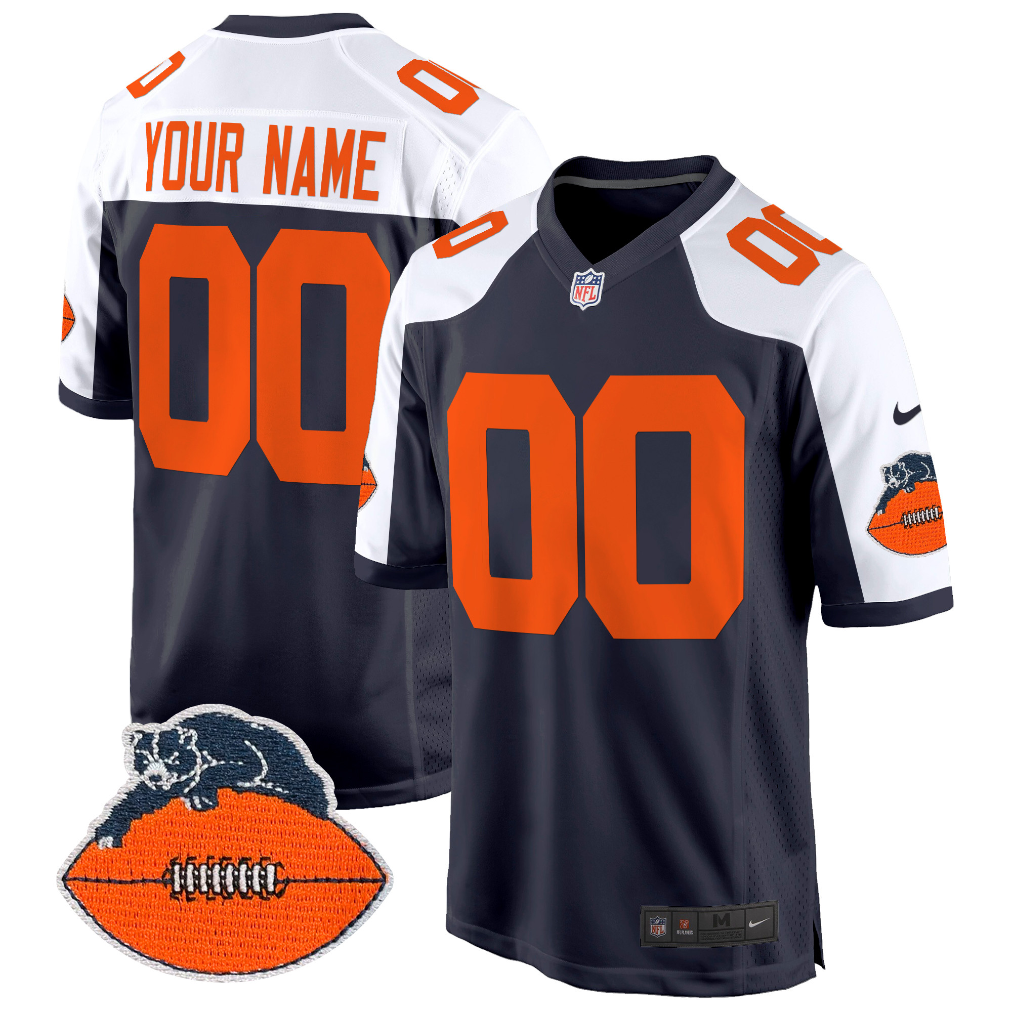 Men's Chicago Bears Throwback Game Custom Navy Alternate Jersey - All Stitched