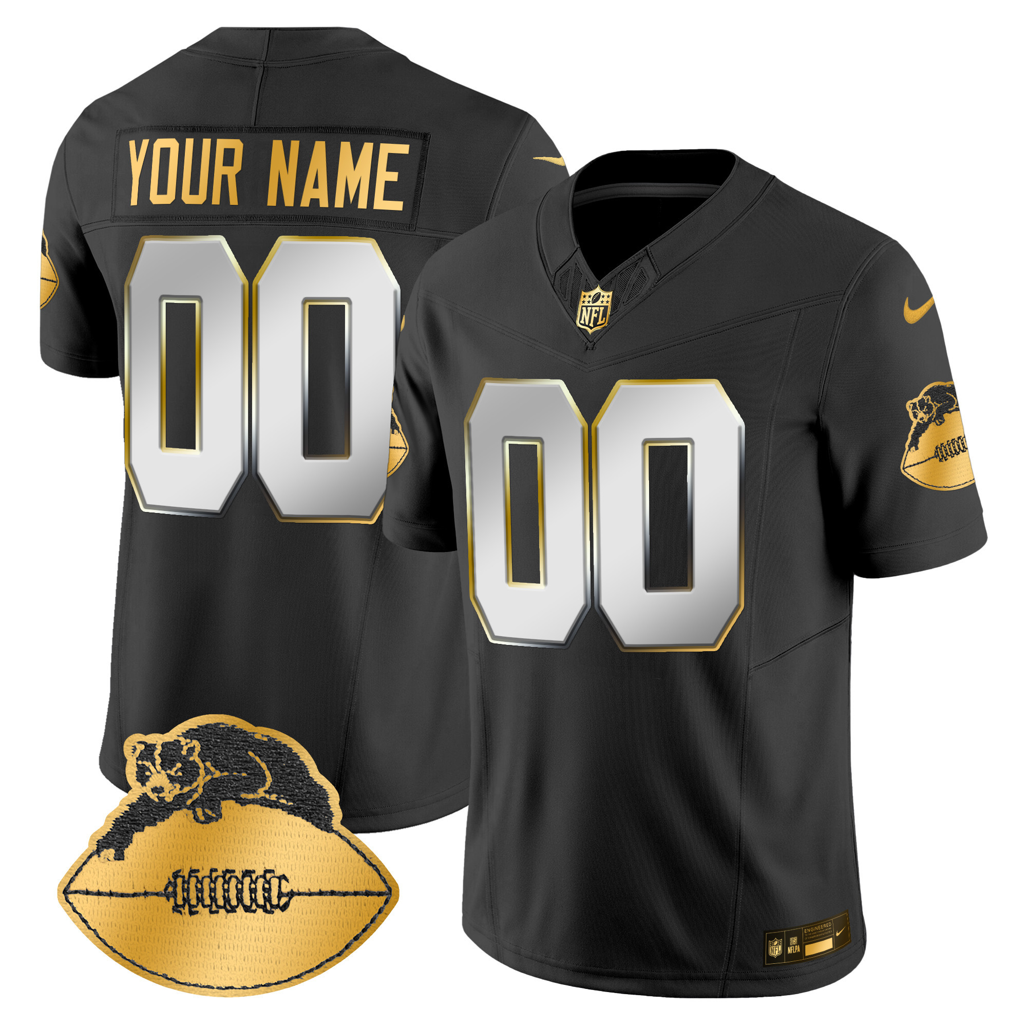 Men's Chicago Bears Throwback Gold Vapor Limited Custom Black Limited Jersey - All Stitched