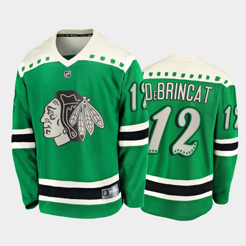 Men's Chicago Blackhawks Alex DeBrincat #12 2021 St. Patrick's Day Green Jersey