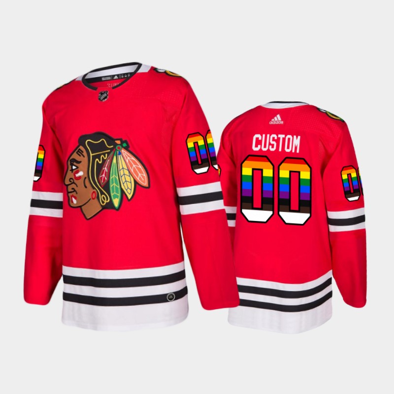 Men's Chicago Blackhawks Custom #00 2021 Pride Night Red LGBTQ Jersey