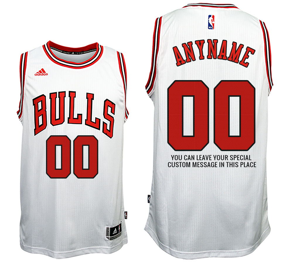 Mens Chicago Bulls Home White Custom Message Jersey