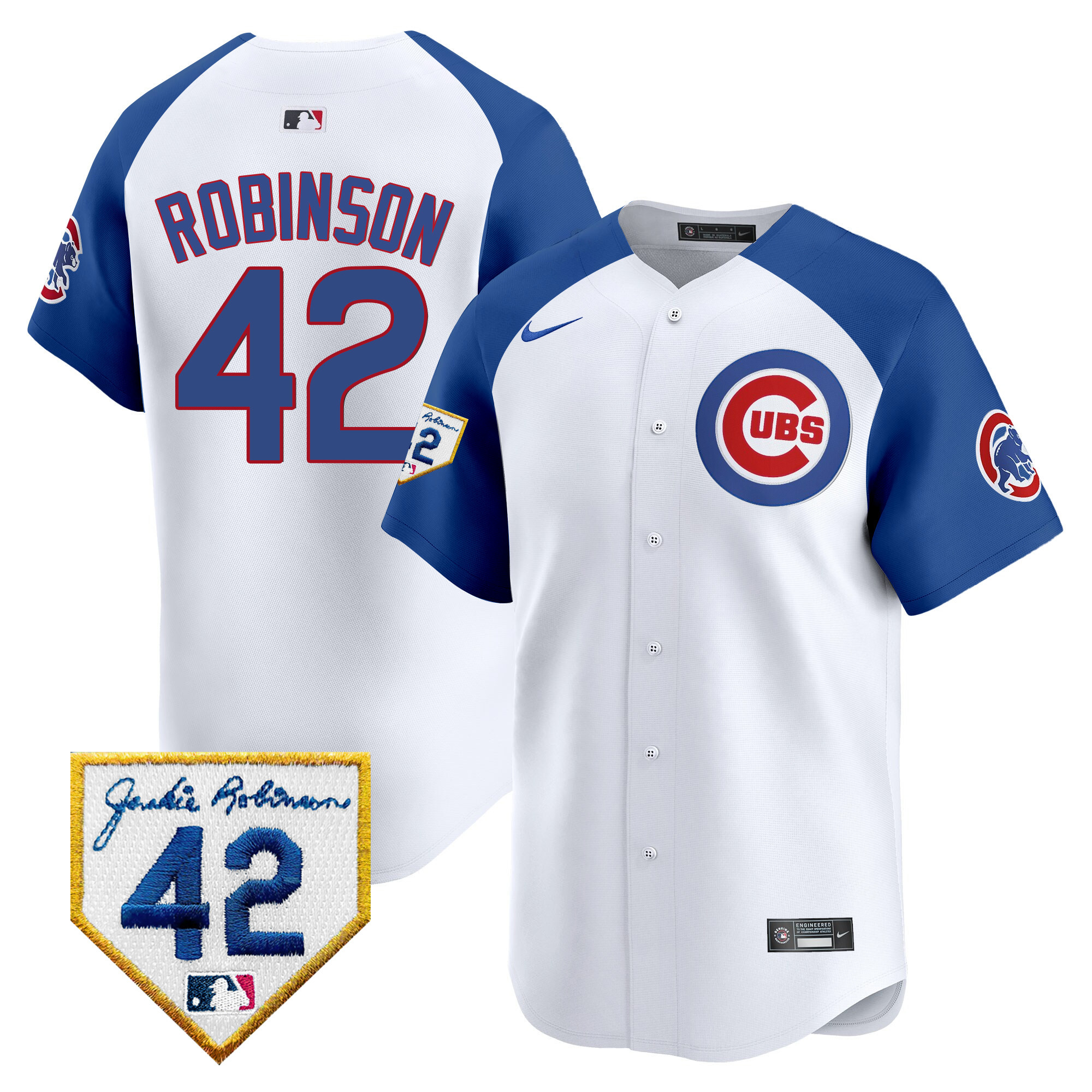 Men's Chicago Cubs 2024 Jackie Robinson Patch Vapor Premier Limited V2 White Alternate Jersey - All Stitched