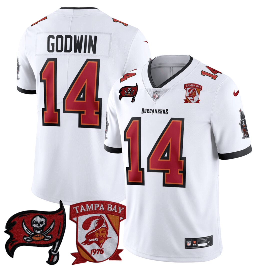 Men's Chris Godwin Tampa Bay Buccaneers Logo Patch White Jersey - All Stitched