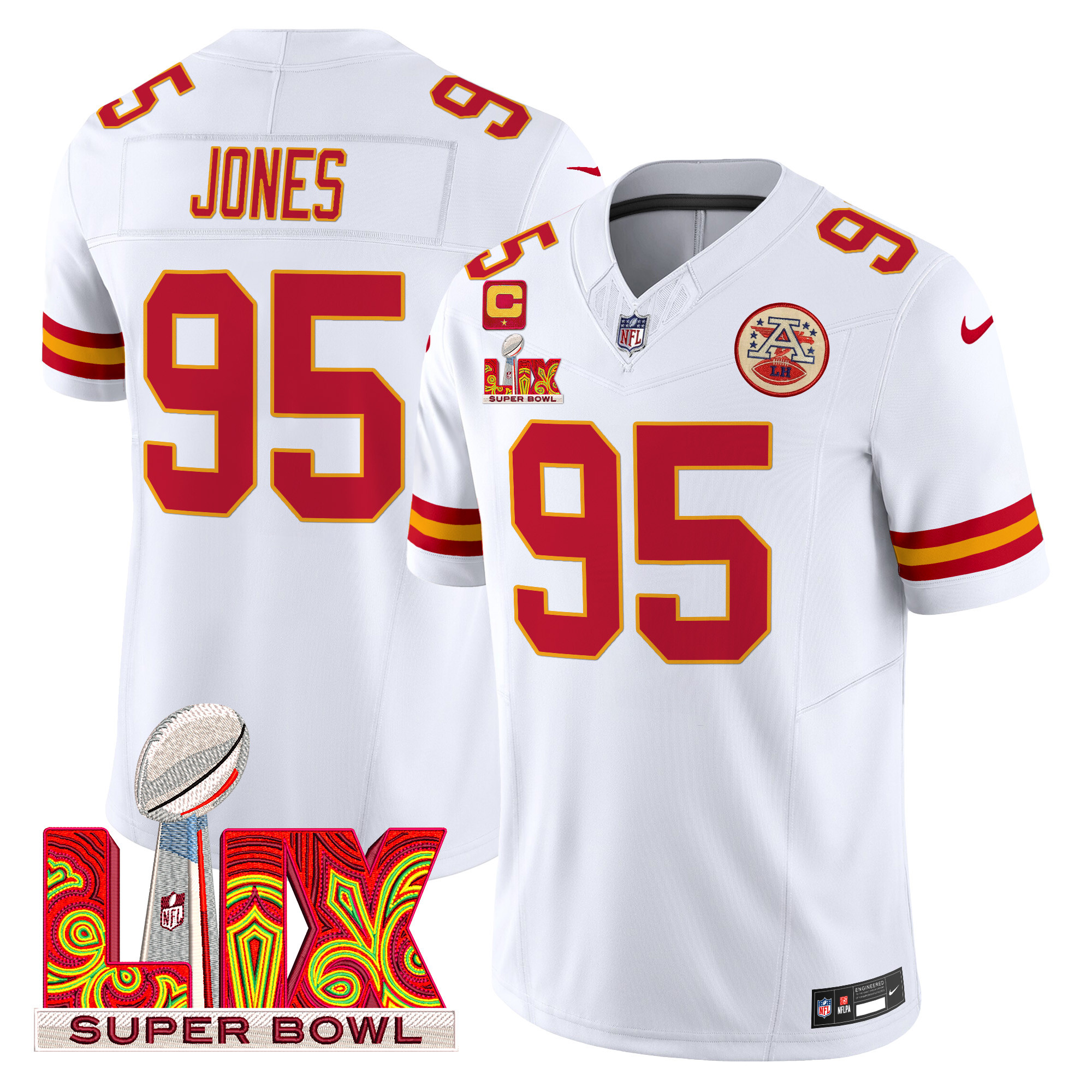 Men's Chris Jones Kansas City Chiefs Super Bowl LIX Patch Vapor Limited White Jersey - All Stitched