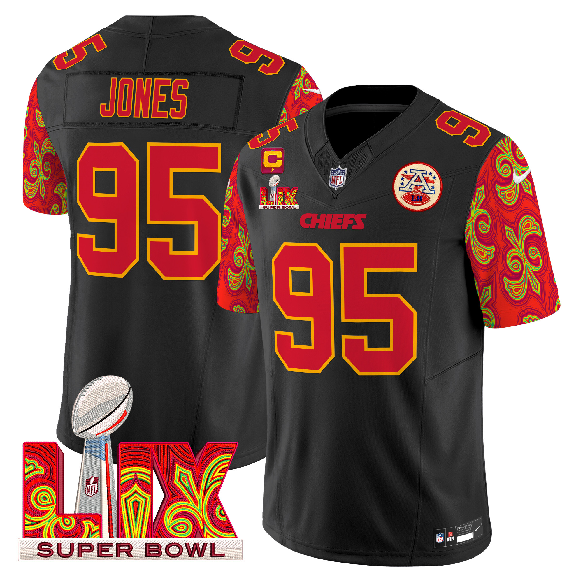 Men's Chris Jones Kansas City Chiefs Super Bowl LIX Style Vapor Limited Black Jersey - All Stitched