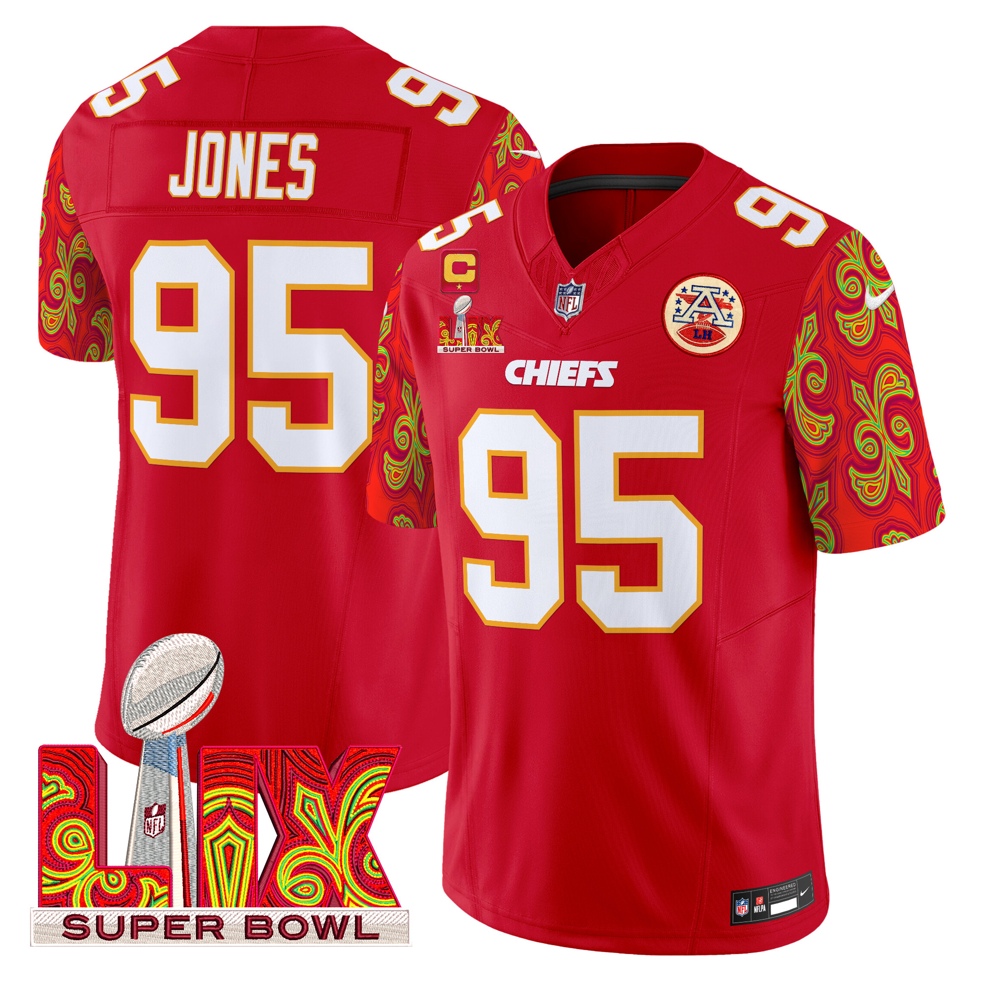 Men's Chris Jones Kansas City Chiefs Super Bowl LIX Style Vapor Limited Red Jersey - All Stitched