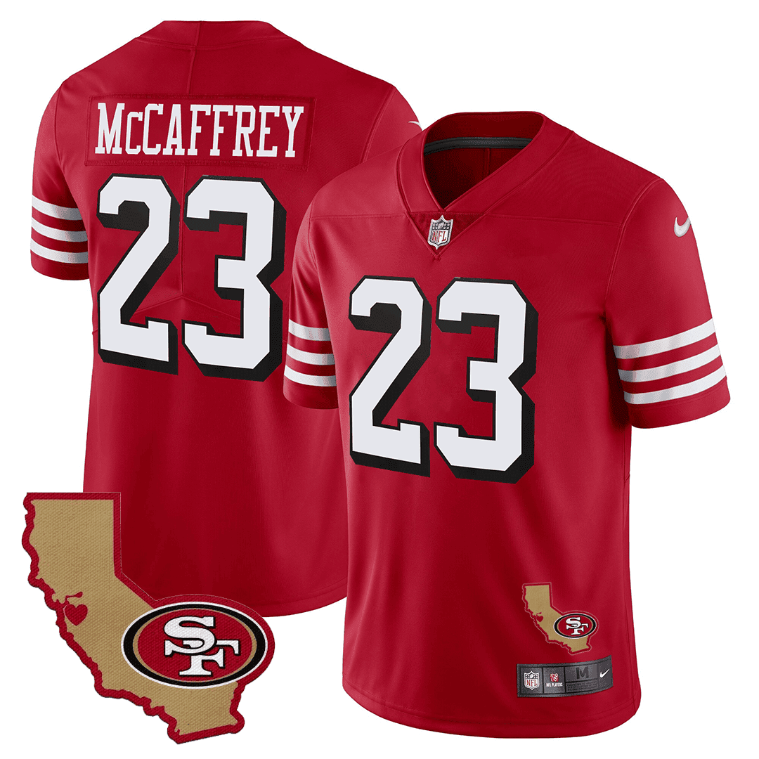 Men's Christian McCaffrey San Francisco 49ers 1994 California State Map Patch Throwback Red Jersey - All Stitched