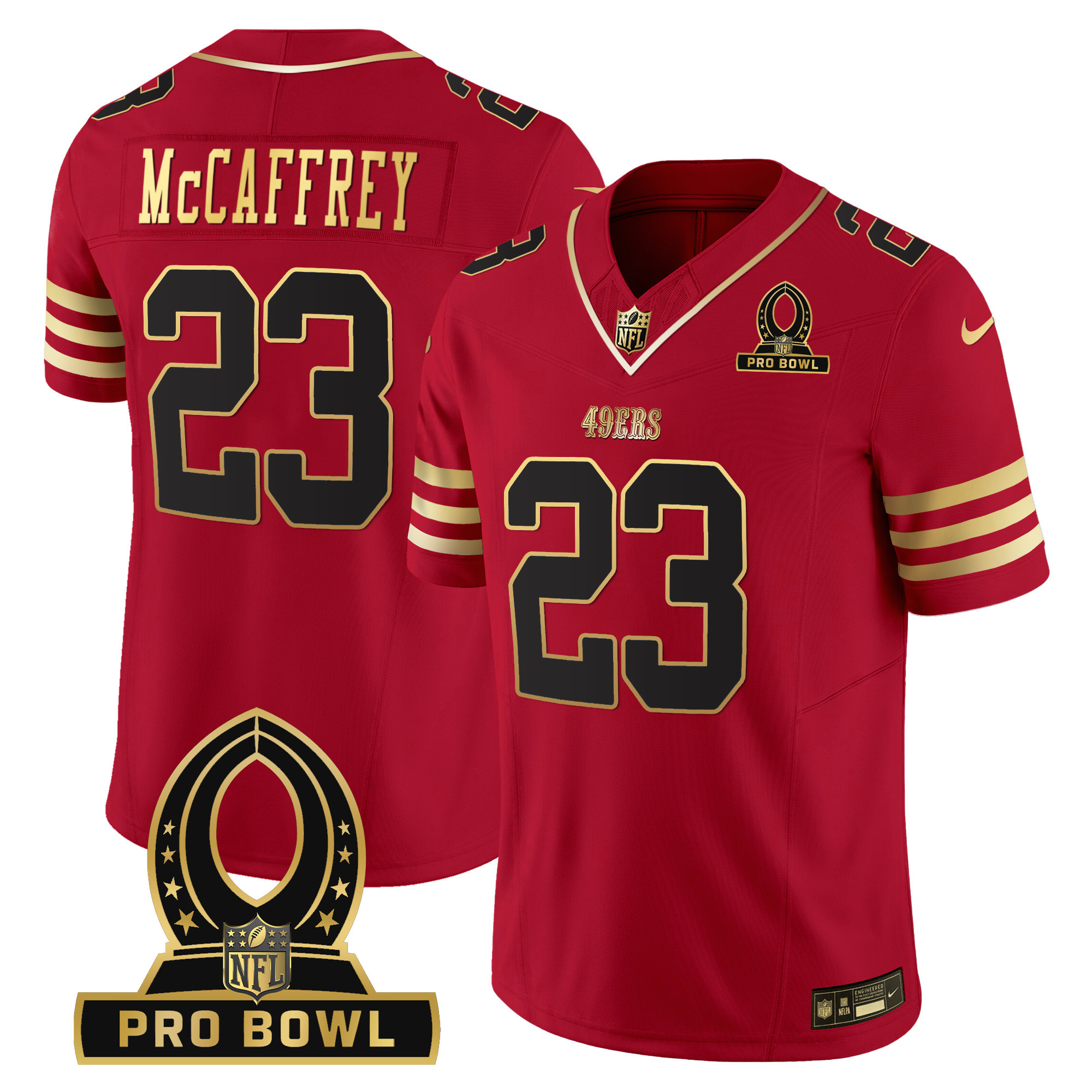 Men's Christian McCaffrey San Francisco 49ers 2024 Pro Bowl Patch Vapor Black Scalet Jersey - All Stitched