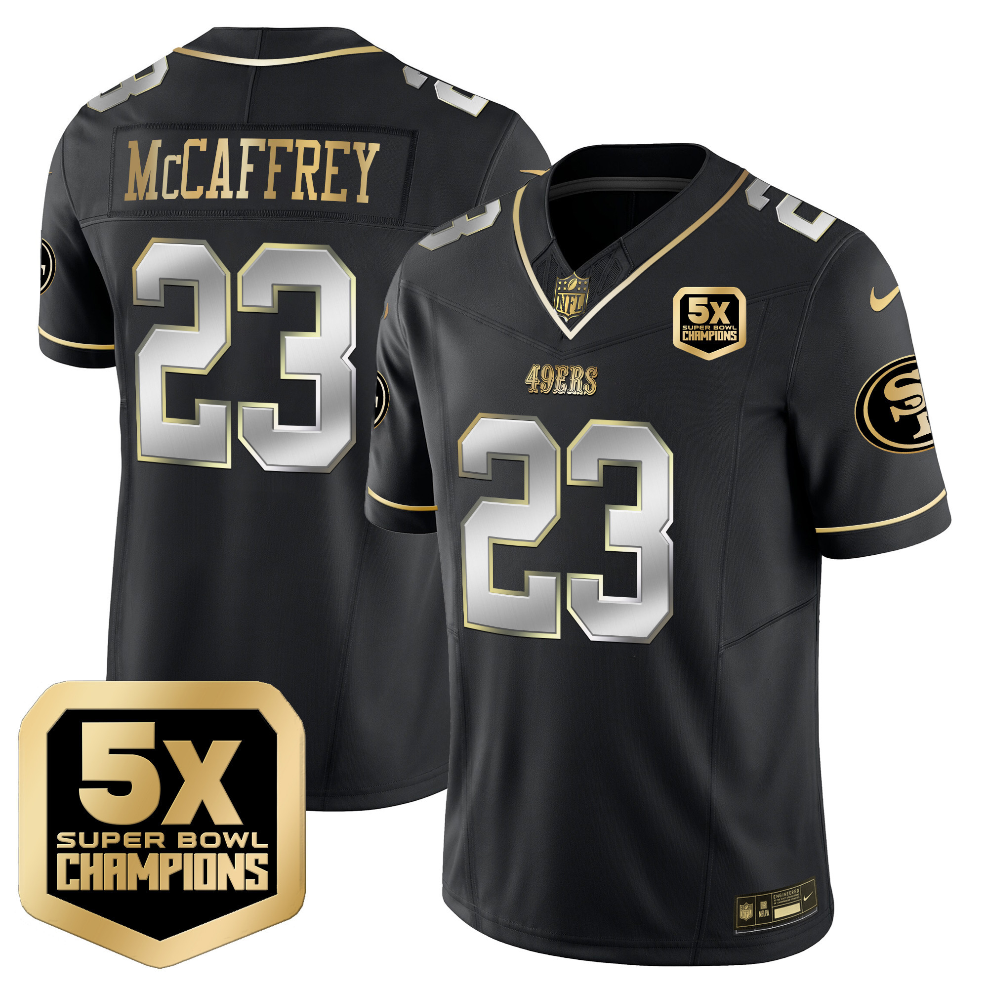 Men's Christian McCaffrey San Francisco 49ers 5x Super Bowl Champions Vapor Limited Black Limited Jersey - All Stitched