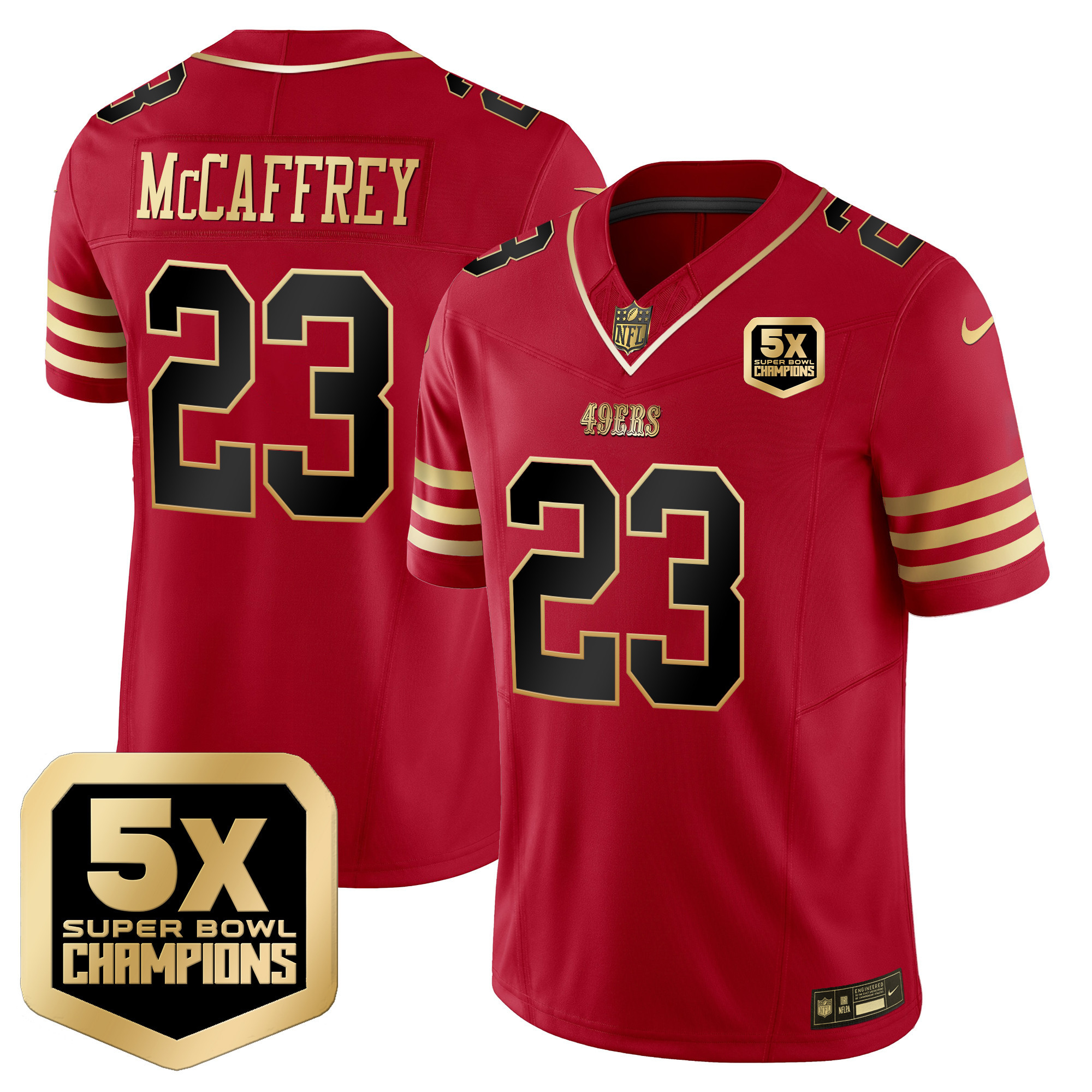 Men's Christian McCaffrey San Francisco 49ers 5x Super Bowl Champions Vapor Limited Black Scarlet Jersey - All Stitched