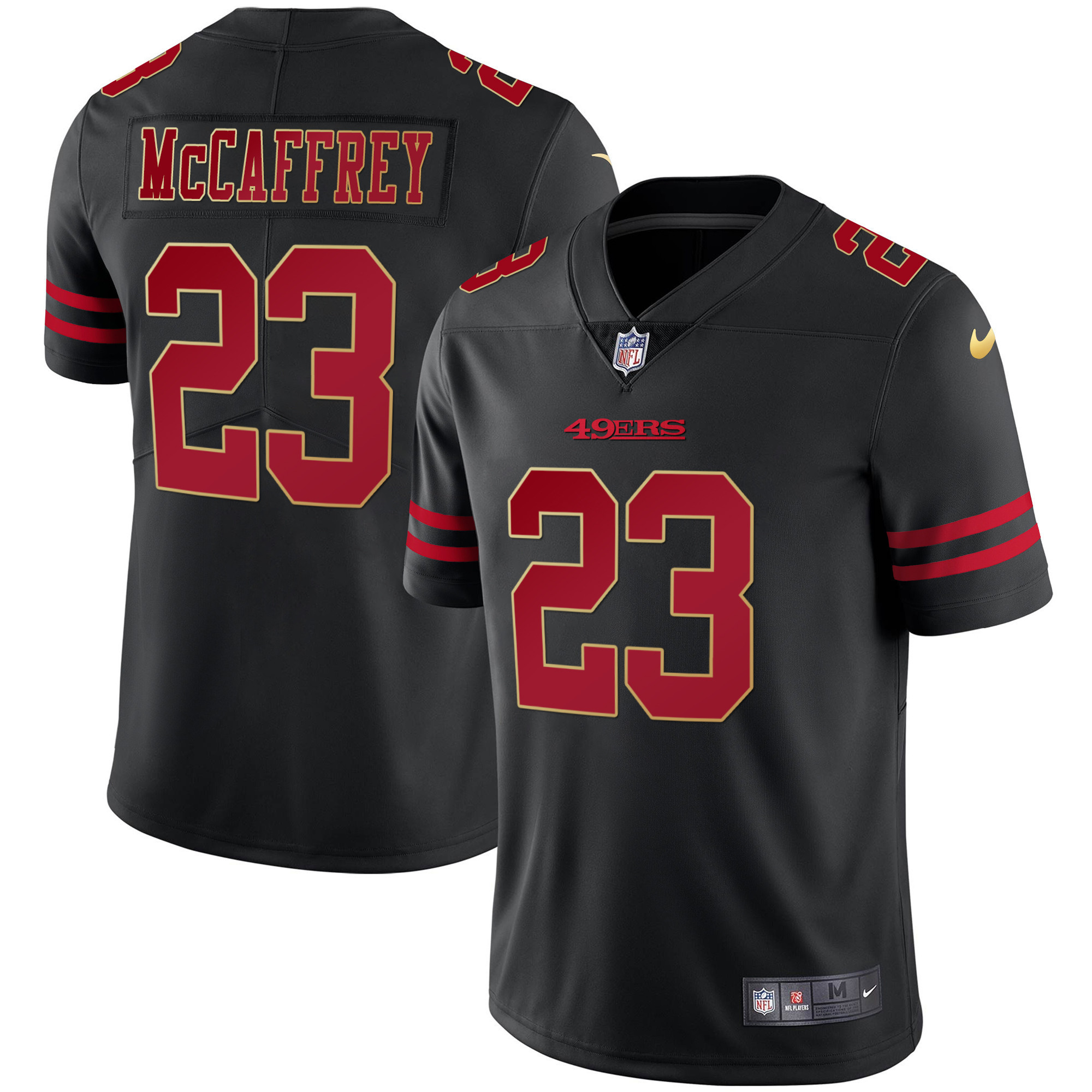 Men's Christian McCaffrey San Francisco 49ers Black Gold Vapor Player Jersey - All Stitched