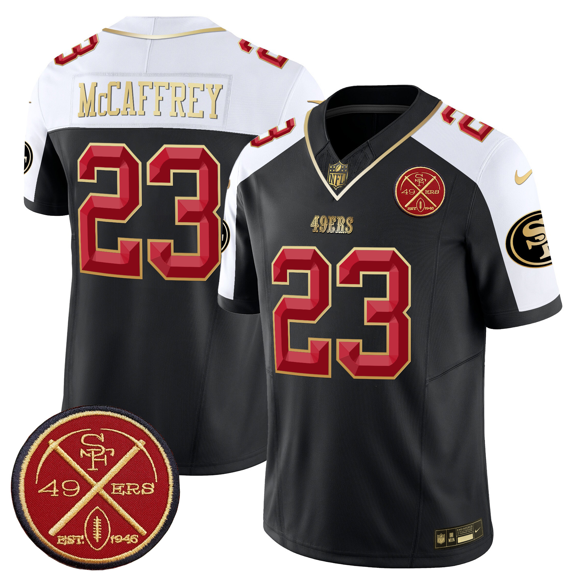 Men's Christian McCaffrey San Francisco 49ers Est.1946 Patch Vapor Limited Black Alternate Jersey V2 - All Stitched