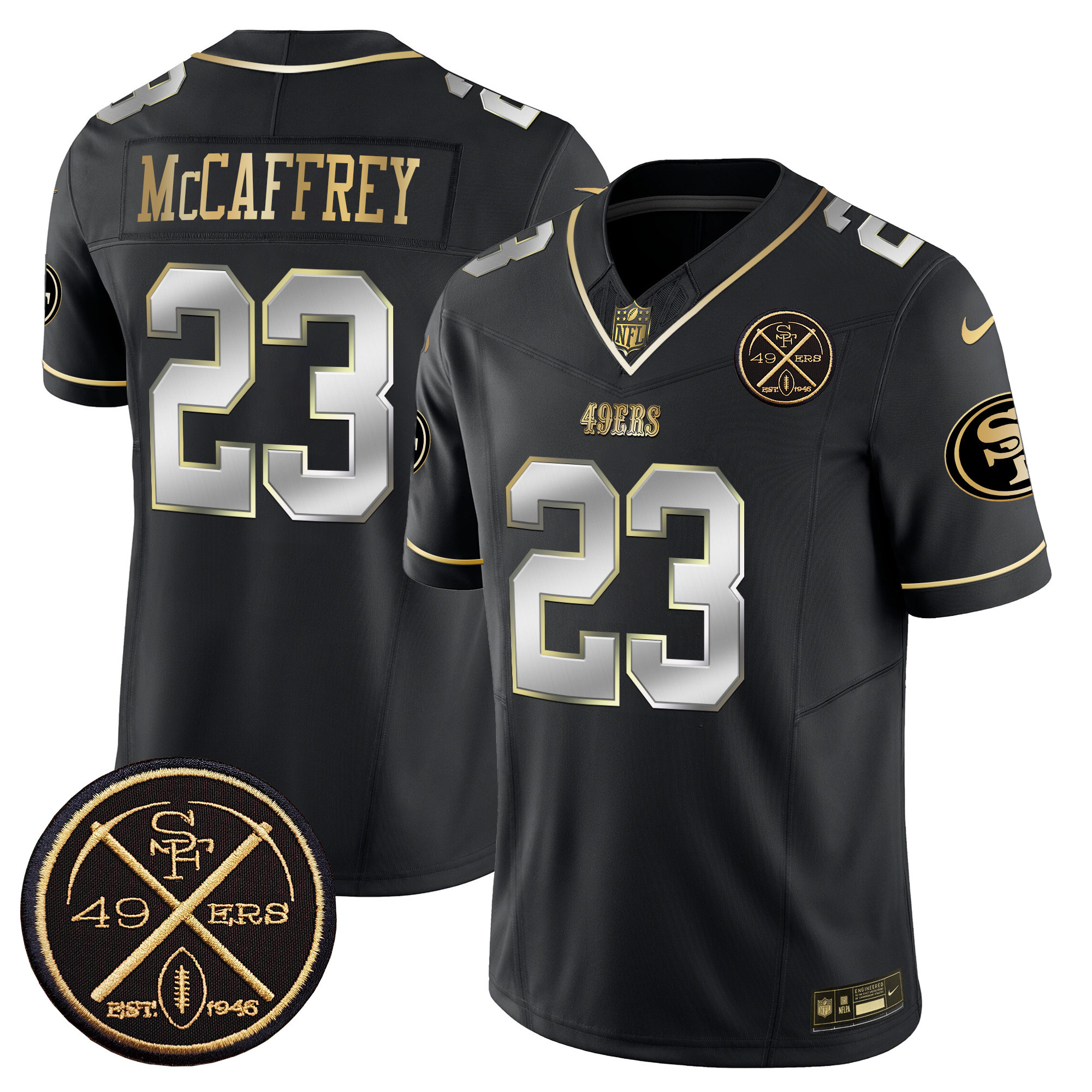 Men's Christian McCaffrey San Francisco 49ers Est.1946 Patch Vapor Limited Black Limited Jersey - All Stitched