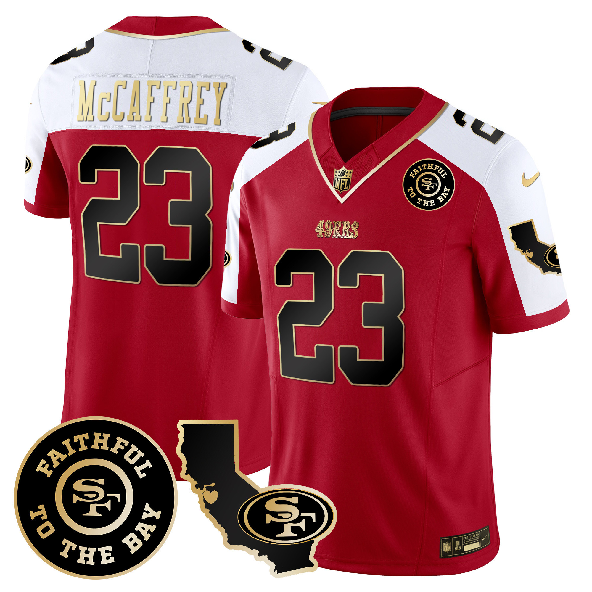 Men's Christian McCaffrey San Francisco 49ers Faithful & California Patch Vapor Alternate Jersey - All Stitched