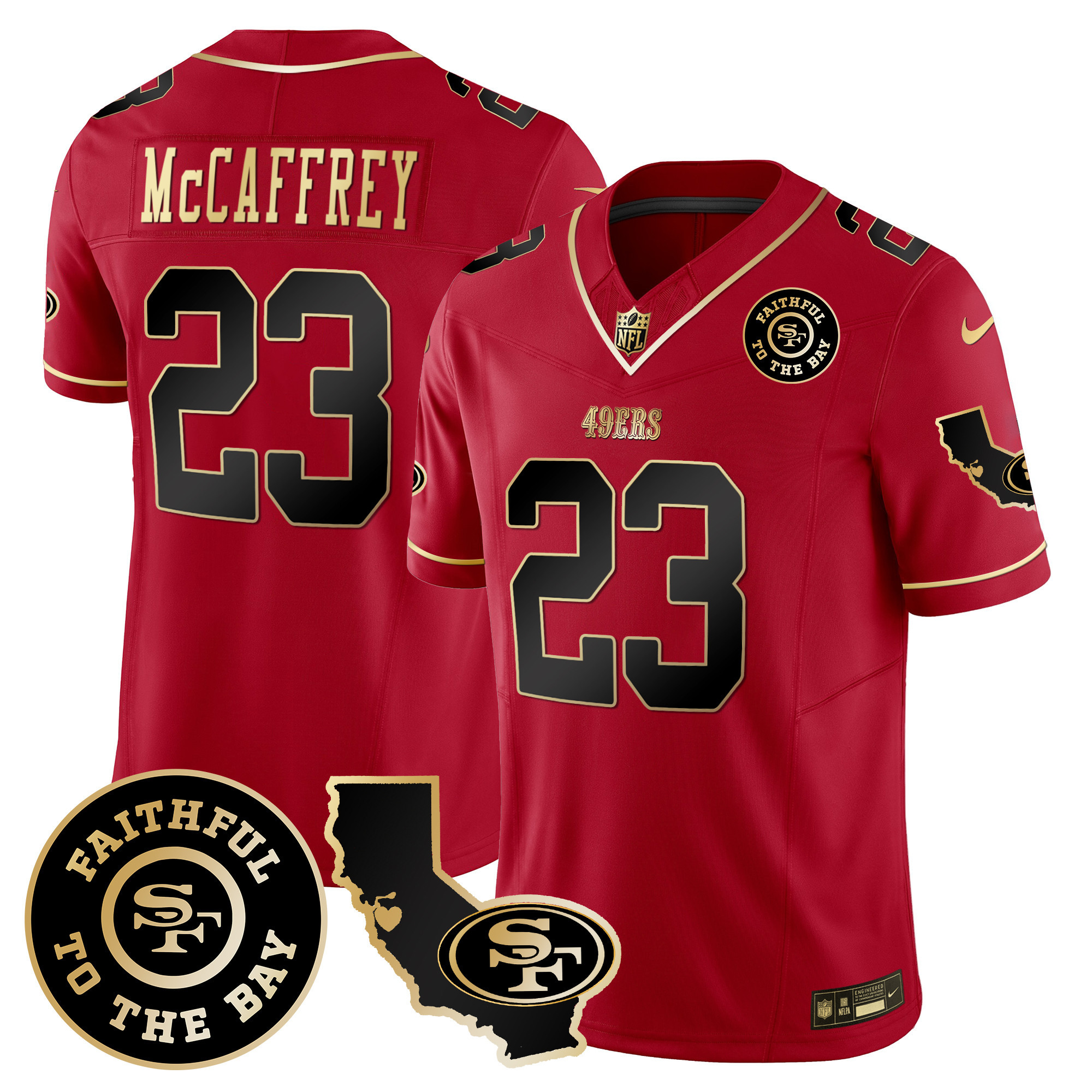 Men's Christian McCaffrey San Francisco 49ers Faithful & California Patch Vapor Scarlet Limited Jersey - All Stitched