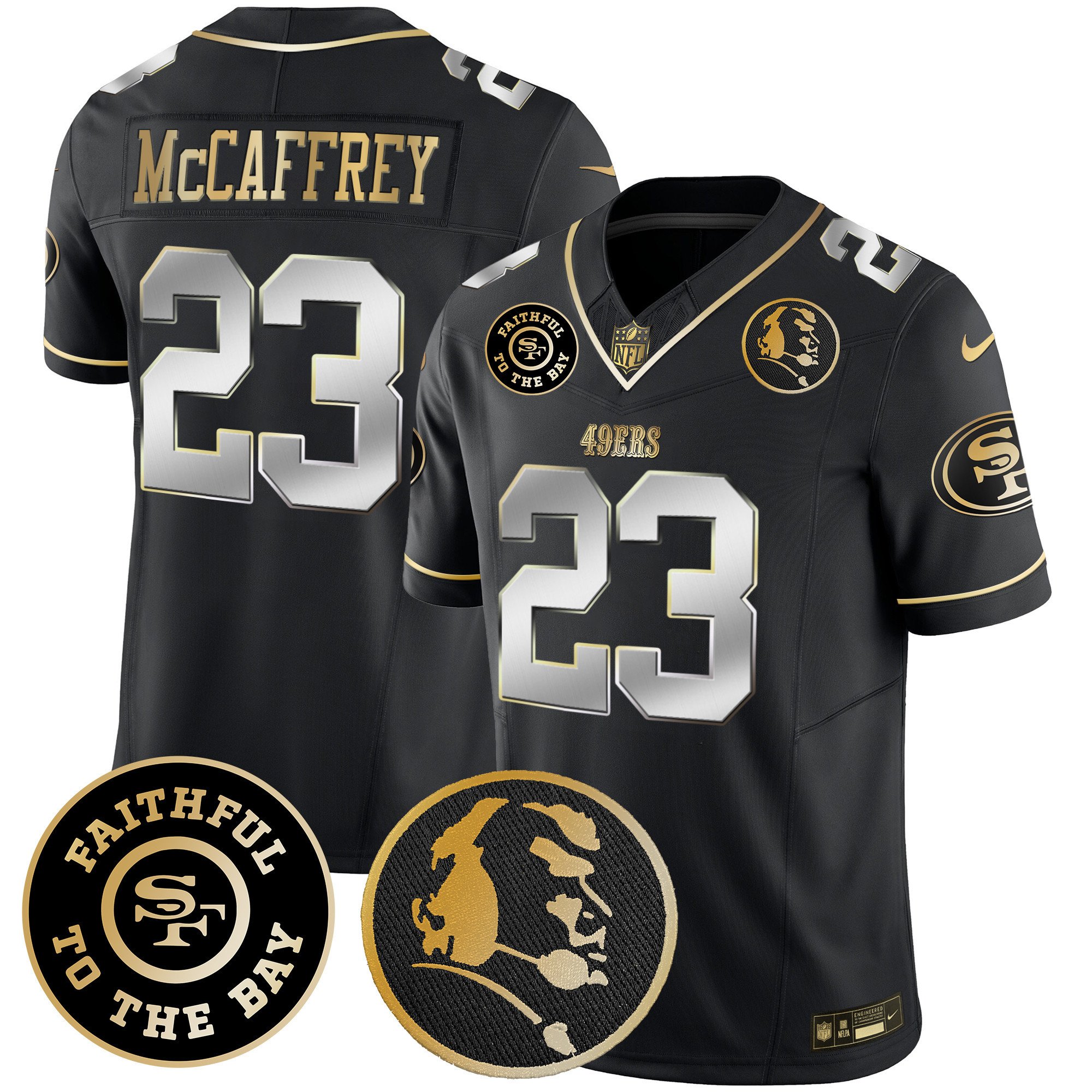 Men's Christian McCaffrey San Francisco 49ers Faithful & John Madden Patch Vapor Black Limited Jersey - All Stitched