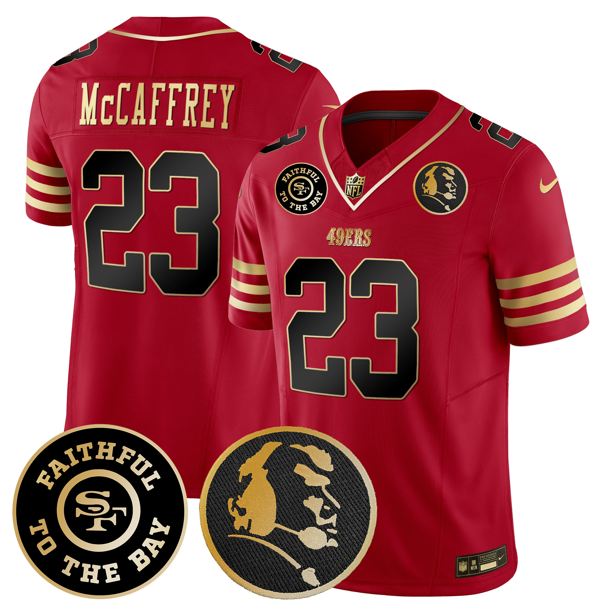 Men's Christian McCaffrey San Francisco 49ers Faithful & John Madden Patch Vapor Black Scarlet Jersey - All Stitched