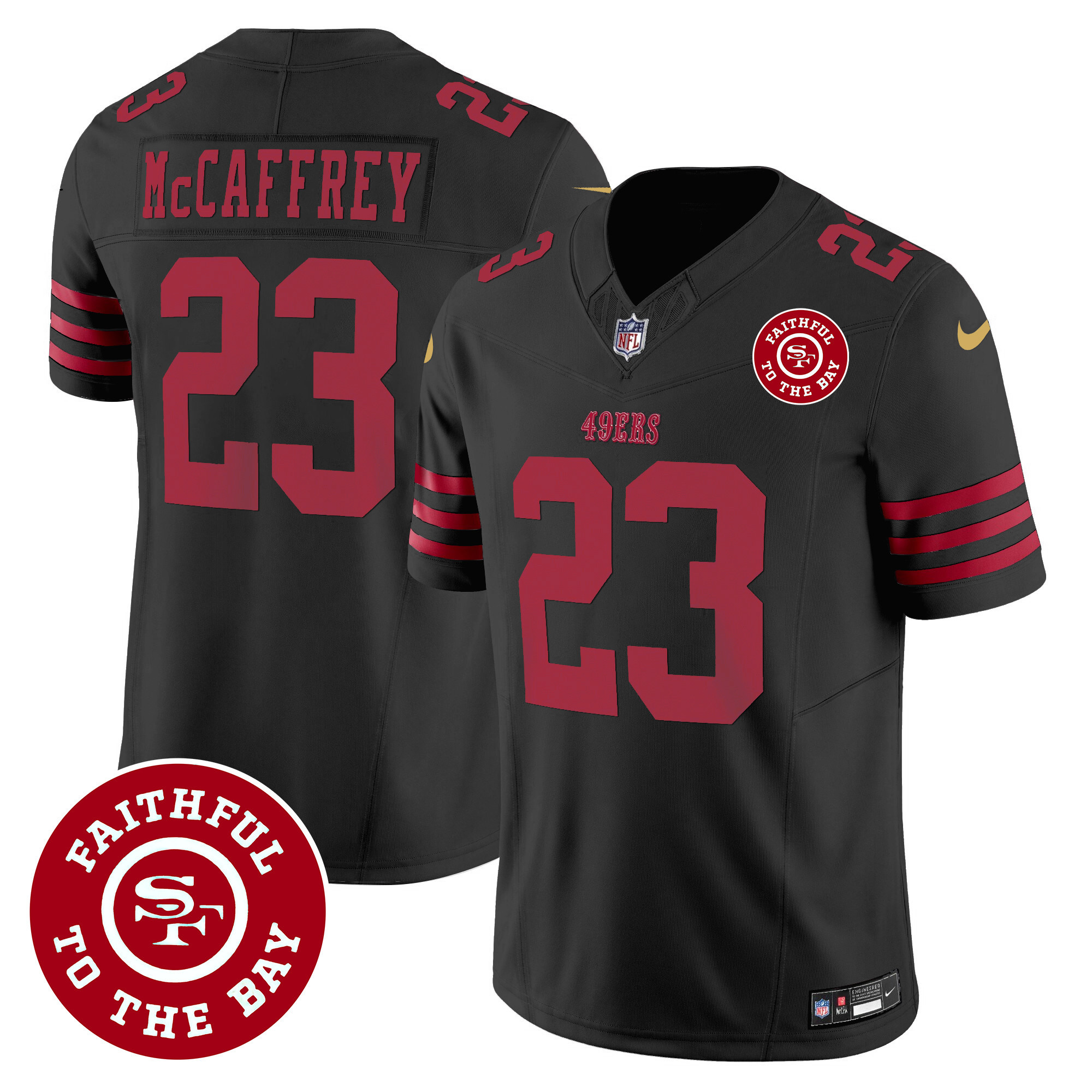 Men's Christian McCaffrey San Francisco 49ers Faithful To The Bay Patch Vapor Black Jersey - All Stitched