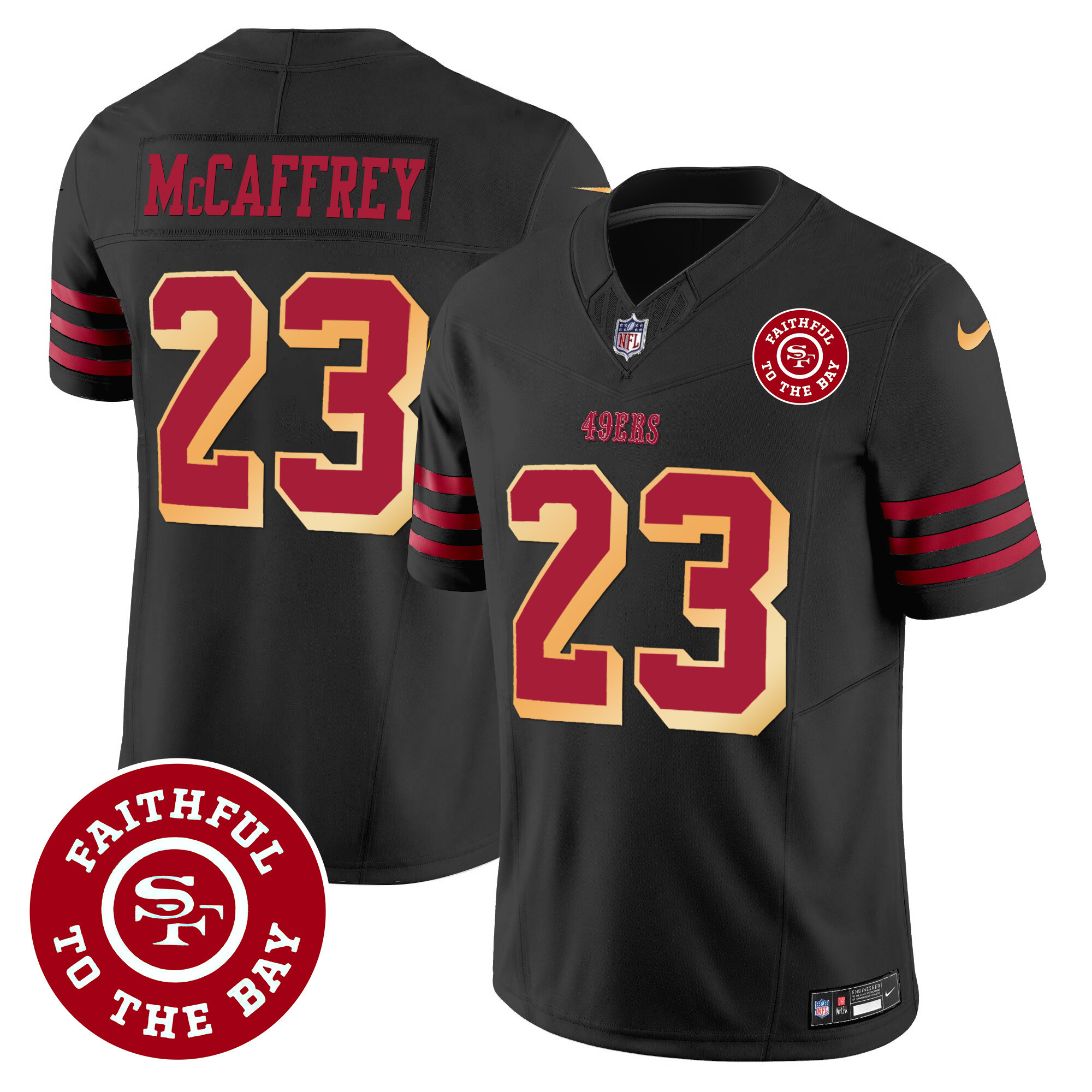 Men's Christian McCaffrey San Francisco 49ers Faithful To The Bay Patch Vapor Black Jersey V2 - All Stitched