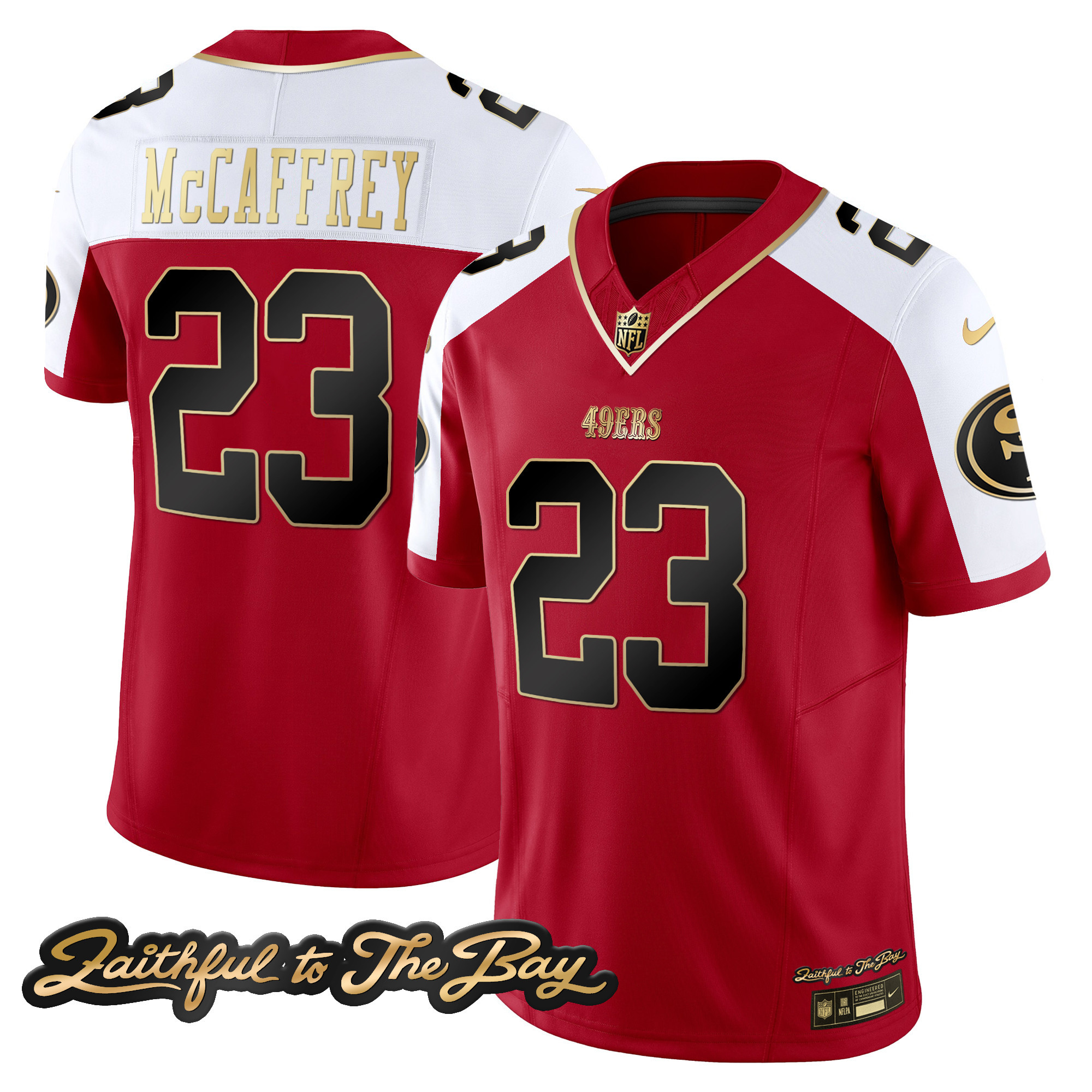 Men's Christian McCaffrey San Francisco 49ers Faithful To The Bay Patch Vapor Limited Alternate Jersey V3 - All Stitched