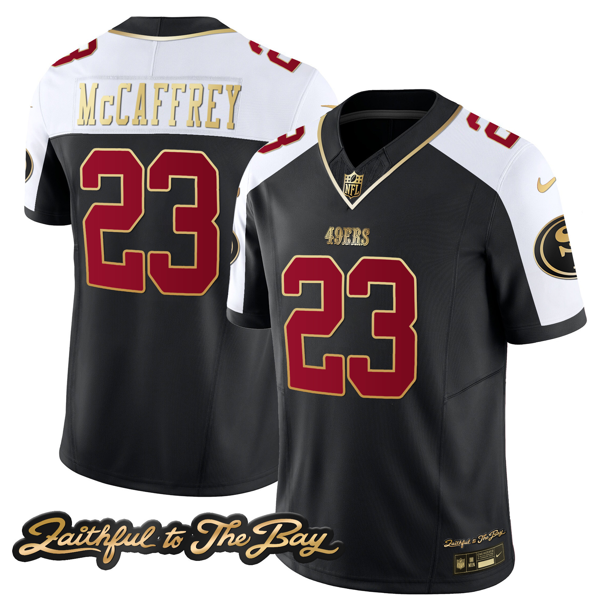 Men's Christian McCaffrey San Francisco 49ers Faithful To The Bay Patch Vapor Limited Black Alternate Jersey V3 - All Stitched