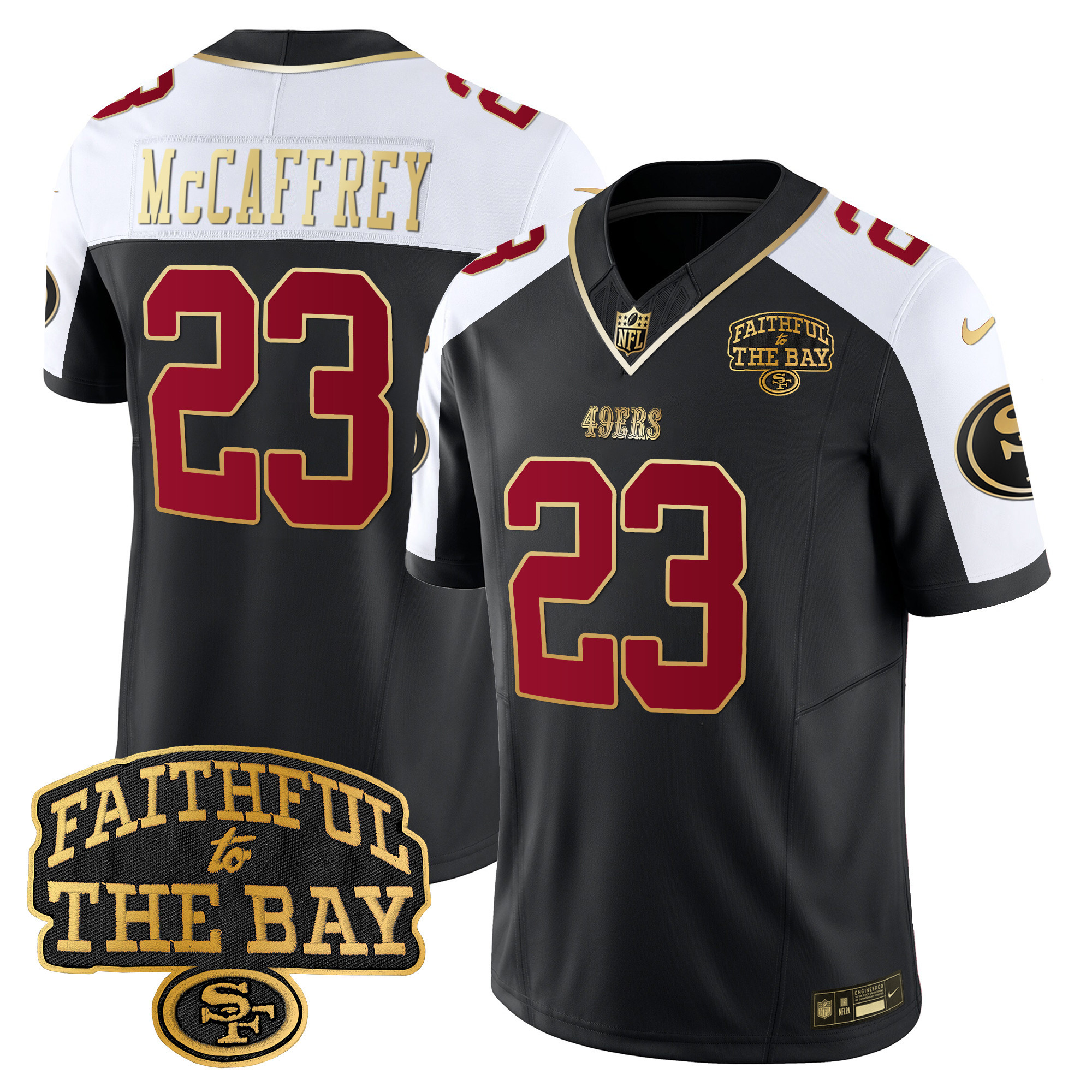 Men's Christian McCaffrey San Francisco 49ers Faithful To The Bay Patch Vapor Limited Black Alternate Jersey V8 - All Stitched
