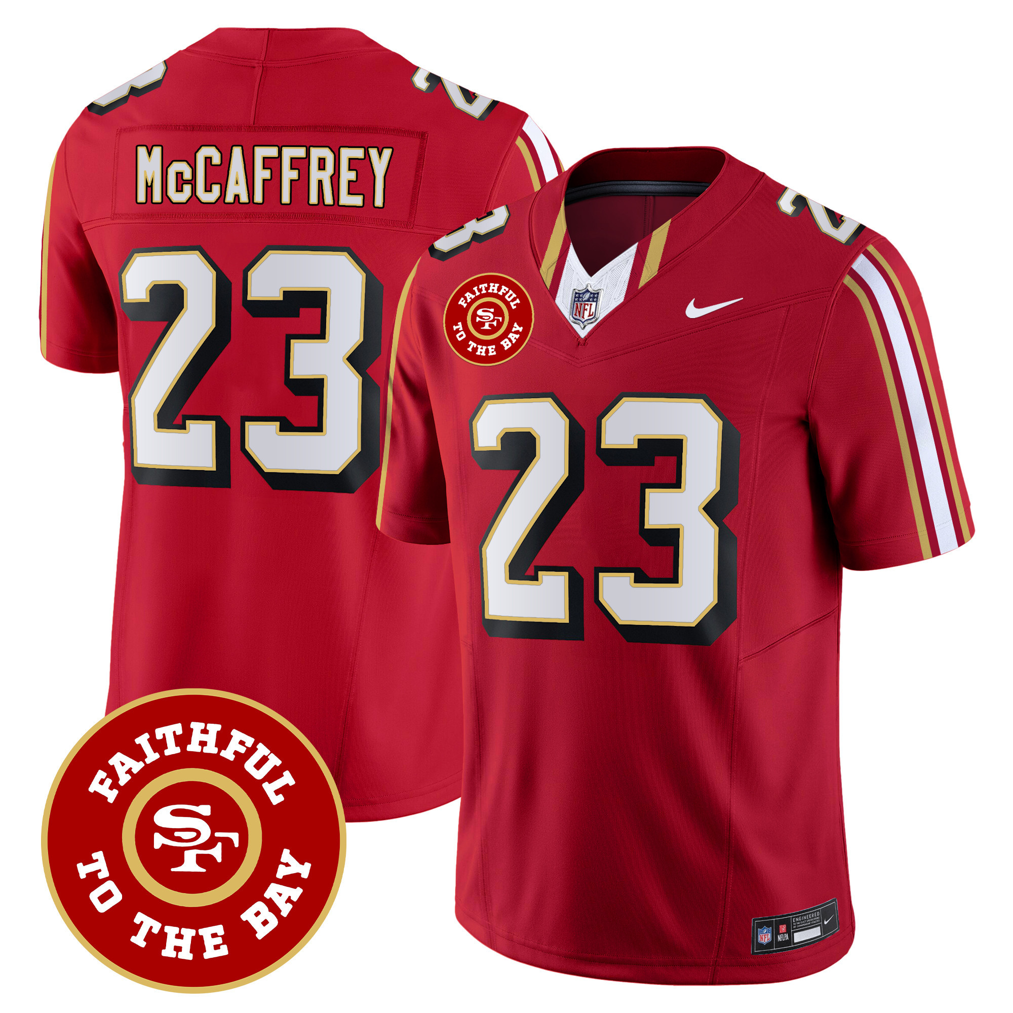Men's Christian McCaffrey San Francisco 49ers Faithful To The Bay Patch Vapor Limited Red Jersey V9 - All Stitched
