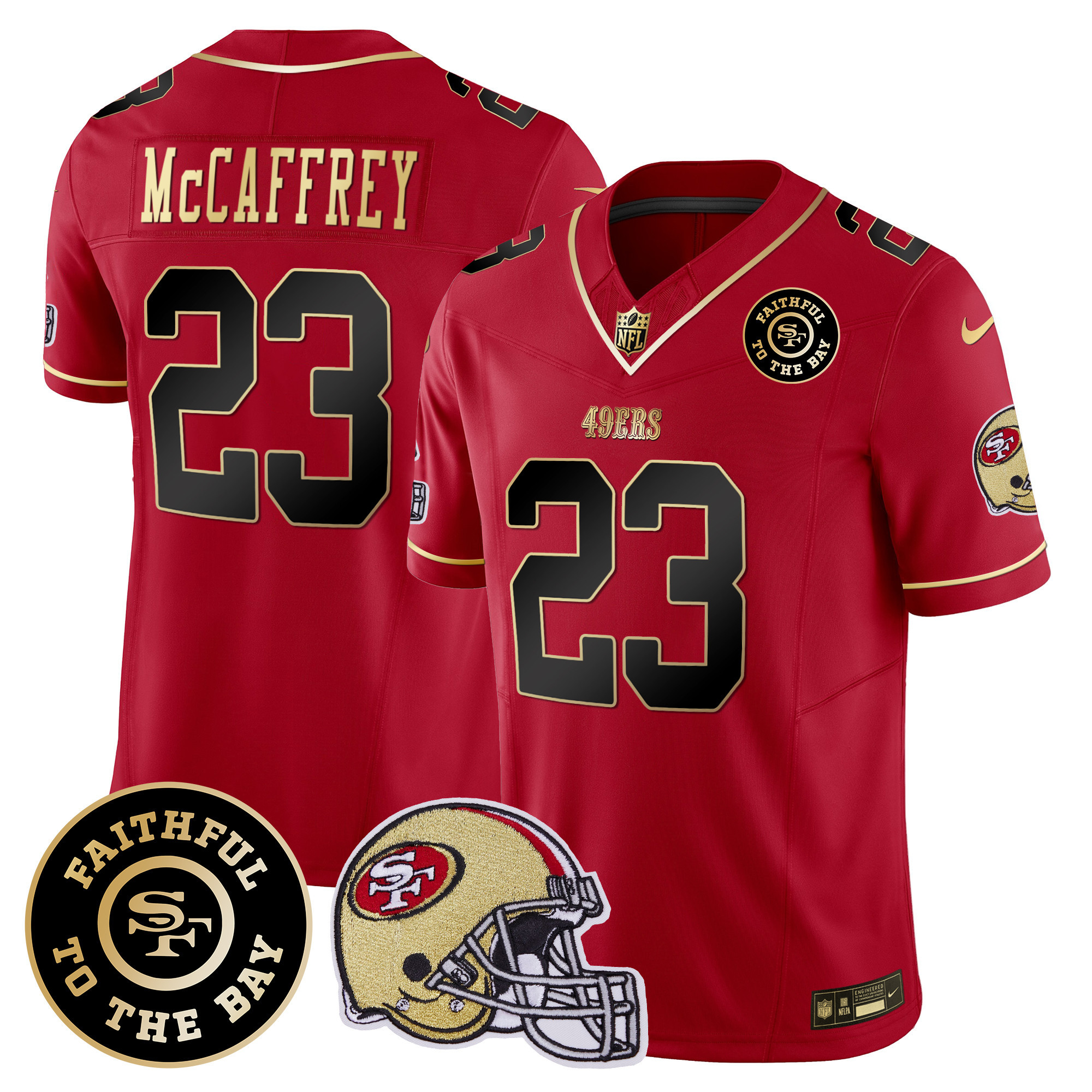 Men's Christian McCaffrey San Francisco 49ers Faithful To The Bay Patch Vapor Limited Scarlet Limited Jersey V5 - All Stitched