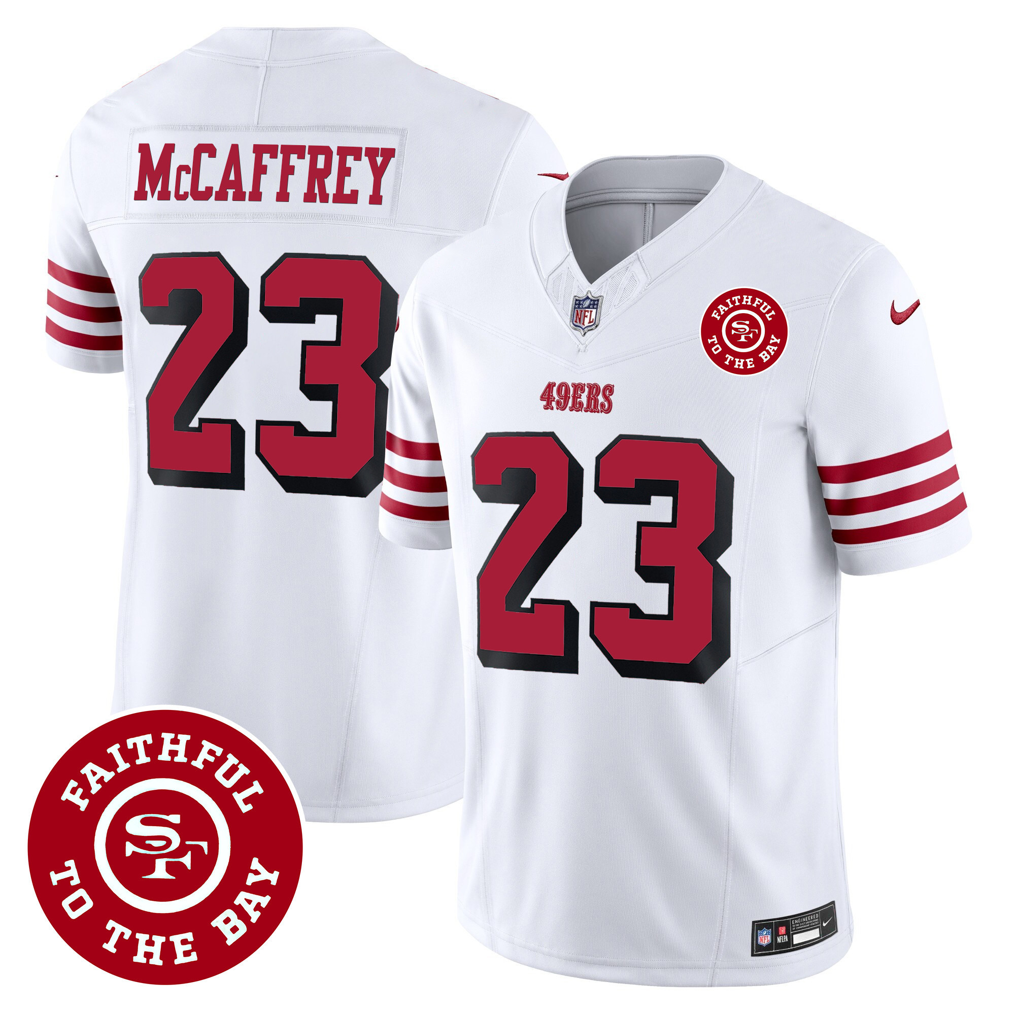 Men's Christian McCaffrey San Francisco 49ers Faithful To The Bay Patch Vapor White Jersey V2 - All Stitched
