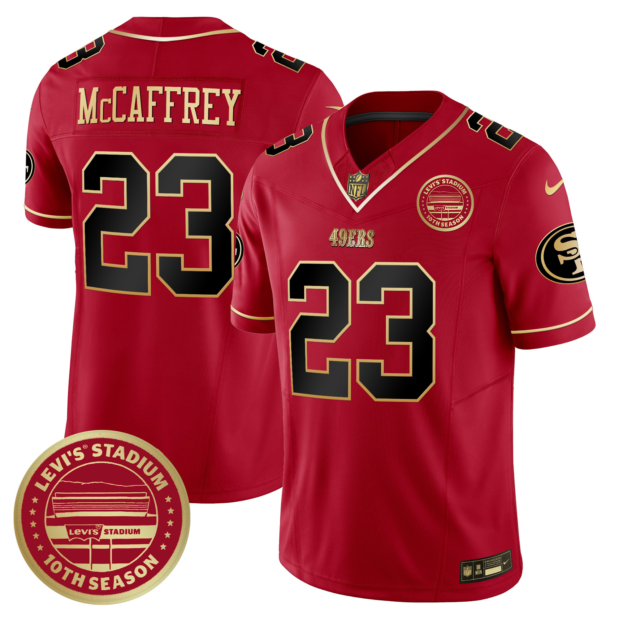 Men's Christian McCaffrey San Francisco 49ers Levi's Stadium 10th Season Patch Vapor Limited Scarlet Limited Jersey - All Stitched